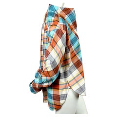 NEW 2013 CELINE by PHOEBE PHILO plaid cotton runway top with draped neck