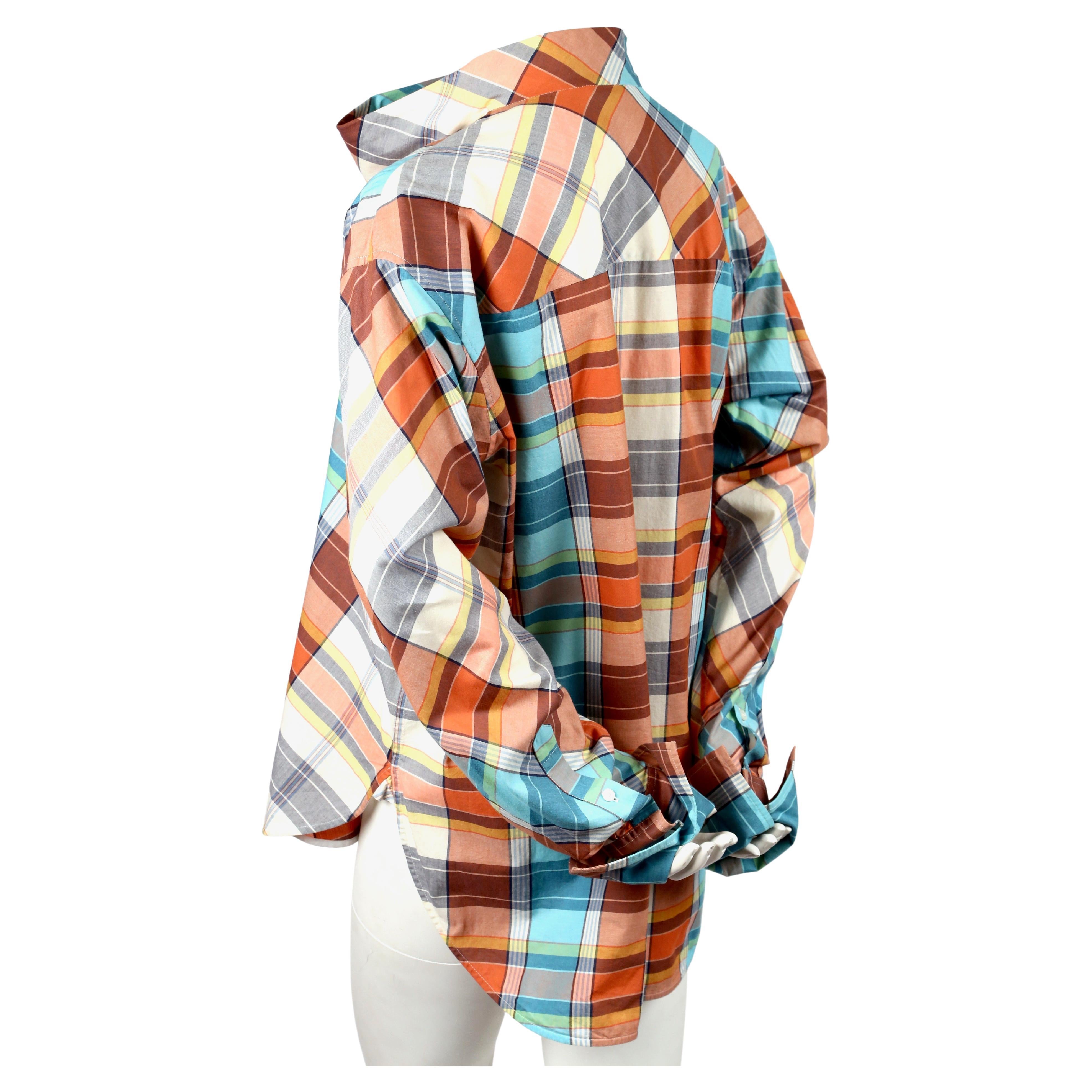 Women's or Men's NEW 2013 CELINE by PHOEBE PHILO plaid cotton runway top with draped neck For Sale