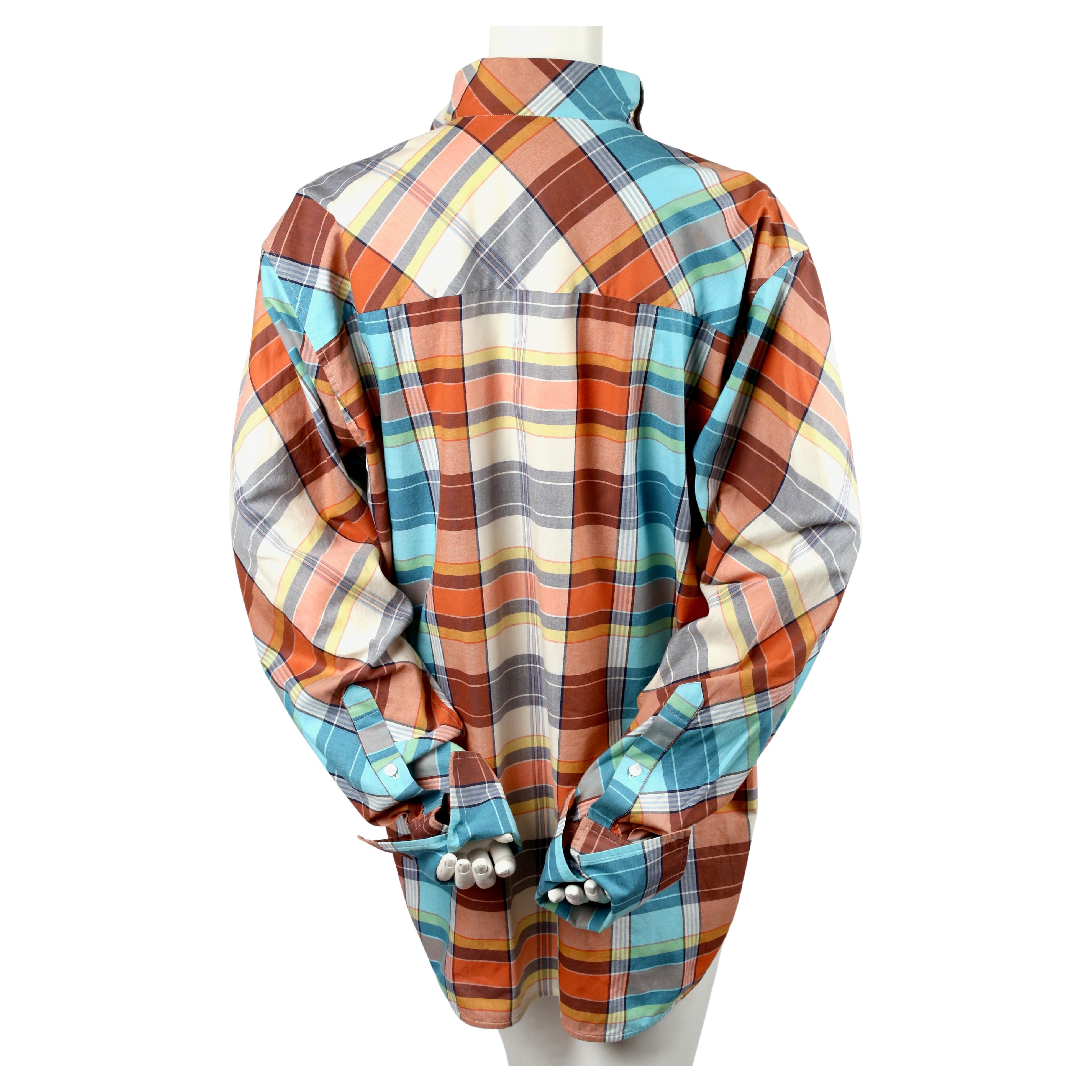 Women's or Men's NEW 2013 CELINE by PHOEBE PHILO plaid cotton runway top with draped neck For Sale
