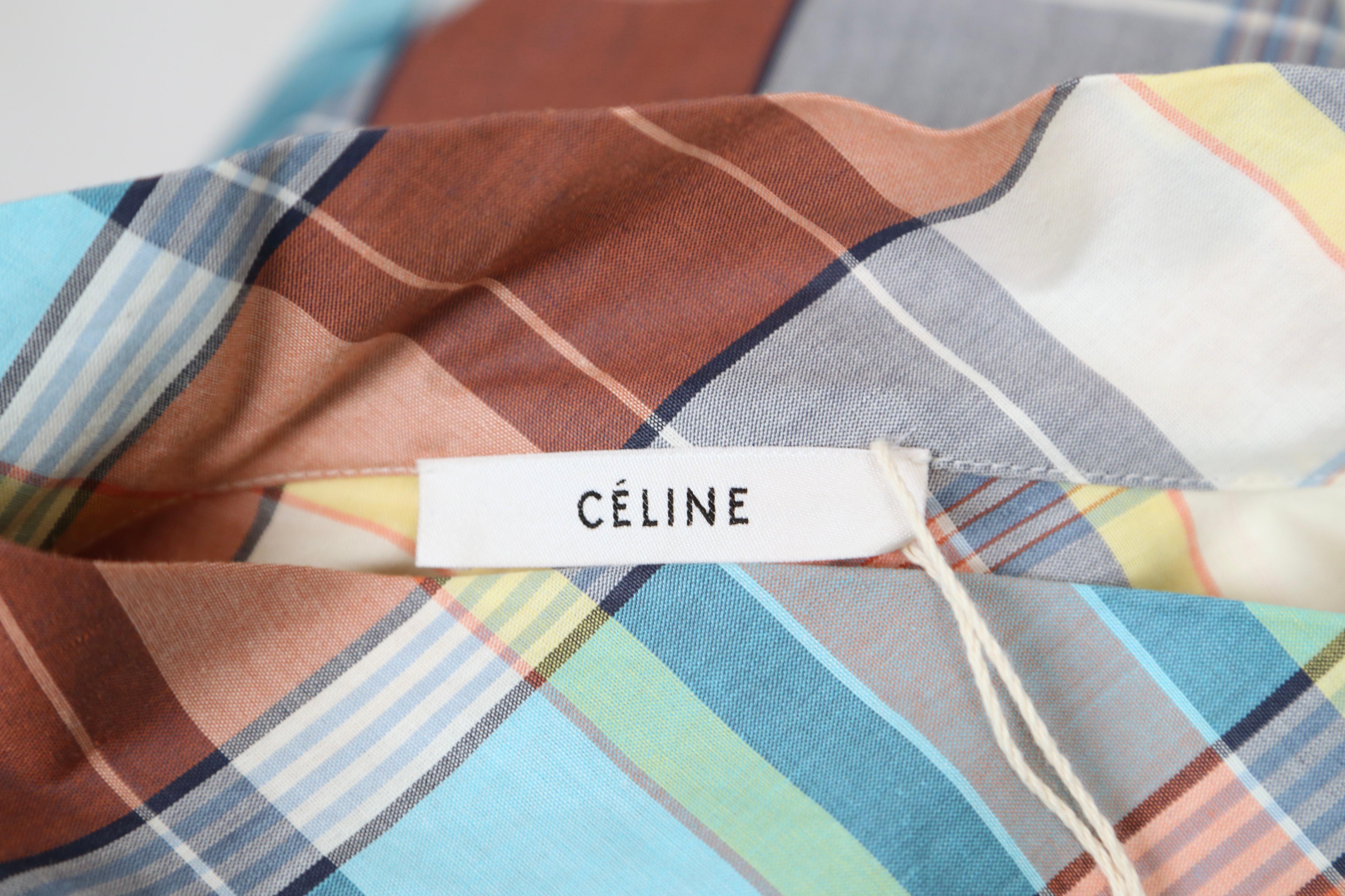 NEW 2013 CELINE by PHOEBE PHILO plaid cotton runway top with draped neck For Sale 3