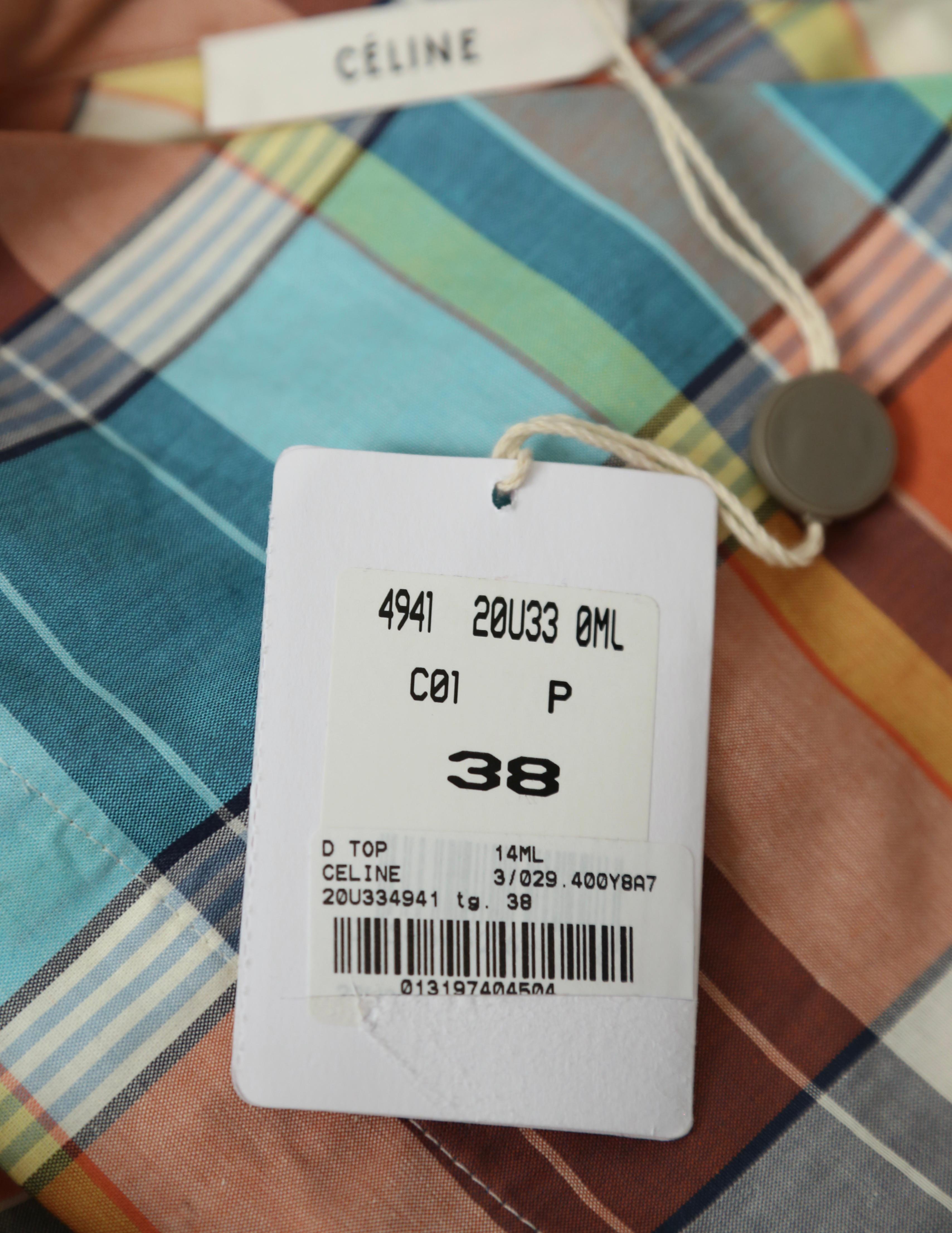 NEW 2013 CELINE by PHOEBE PHILO plaid cotton runway top with draped neck For Sale 4