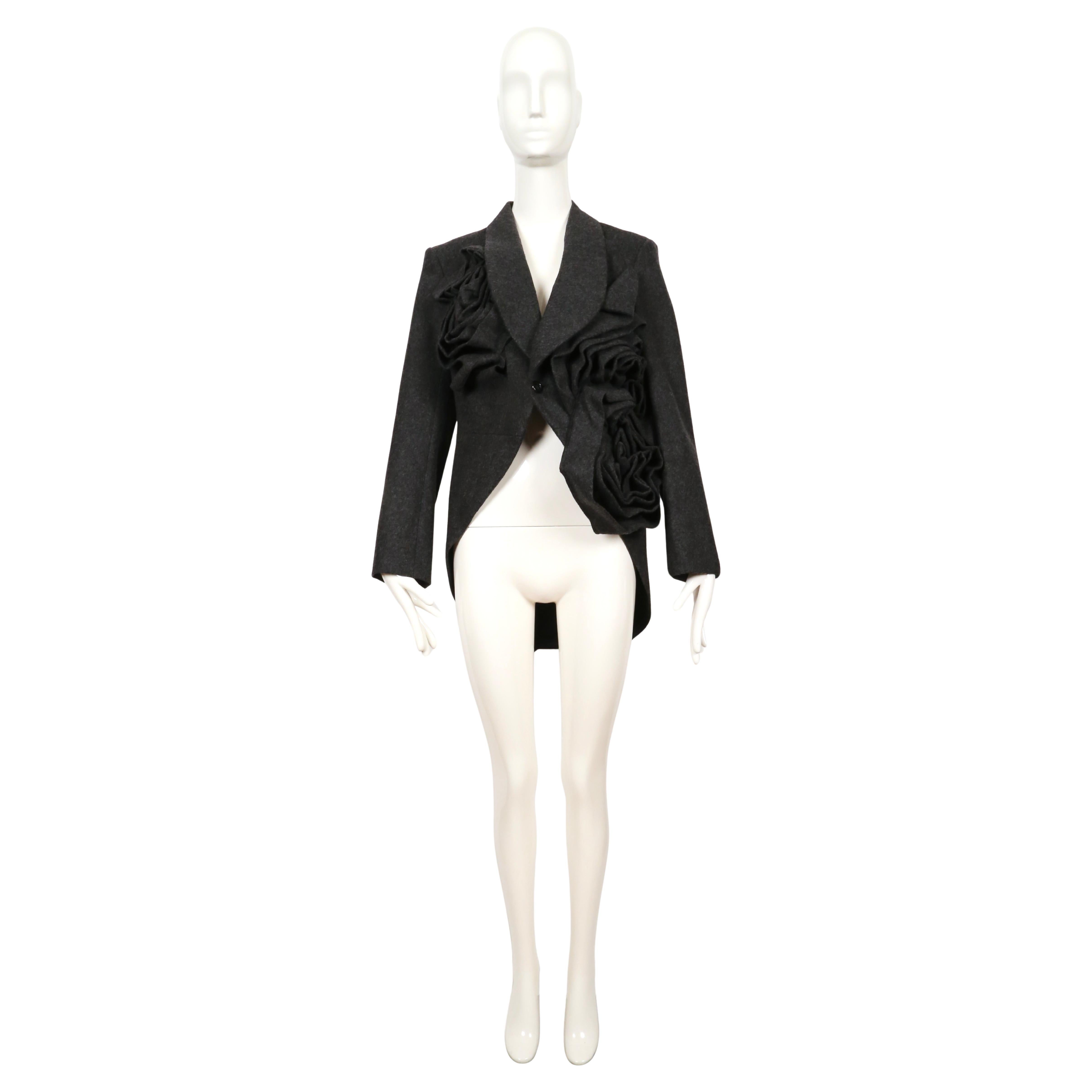 Black new 2013 COMME DES GARCONS grey jacket with oversized rose motif For Sale