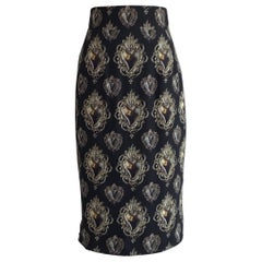 New 2015 Dolce & Gabbana Sacred Heart Print Pencil Skirt in Black and Gold