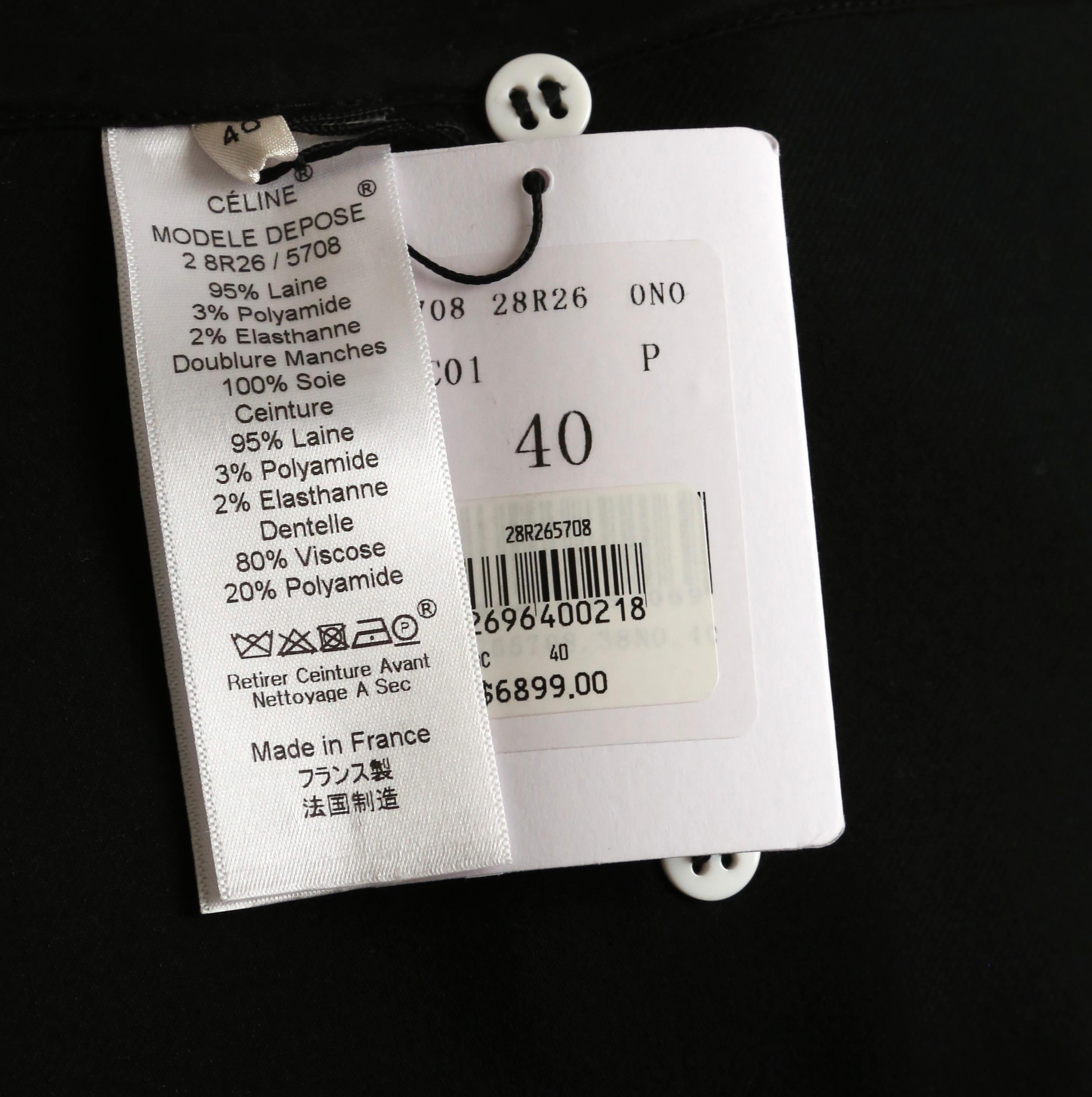 new 2016 CELINE PHOEBE PHILO black stretch wool trench RUNWAY coat with lace 6