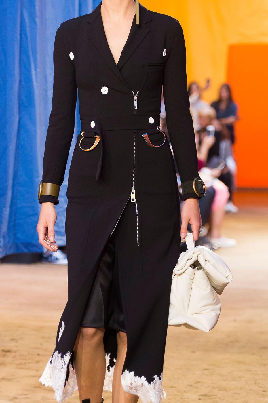 new 2016 CELINE PHOEBE PHILO black stretch wool trench RUNWAY coat with lace 8