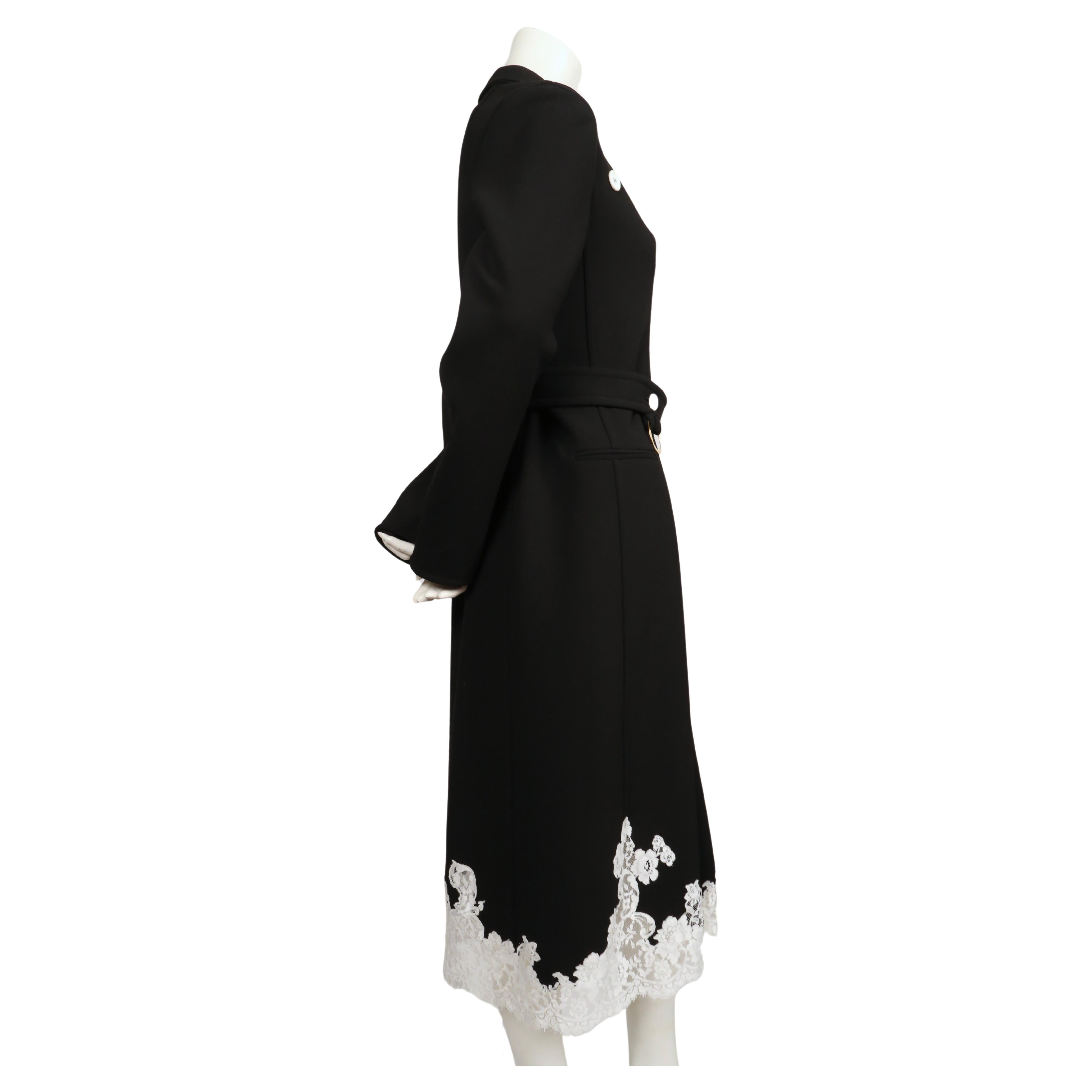 new 2016 CELINE PHOEBE PHILO black stretch wool trench RUNWAY coat with lace In New Condition In San Fransisco, CA