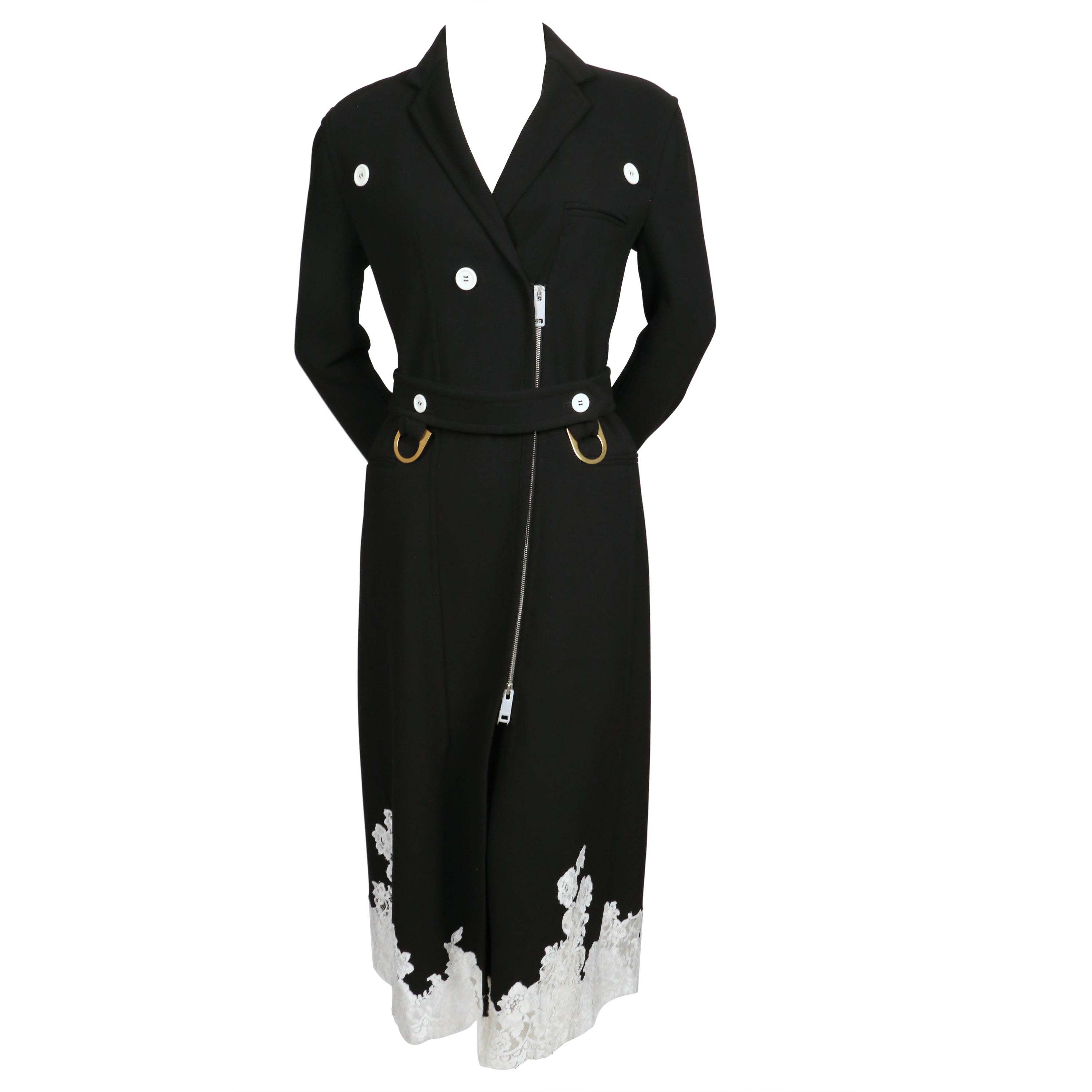 new 2016 Celine PHOEBE Philo black stretch wool trench RUNWAY coat with lace