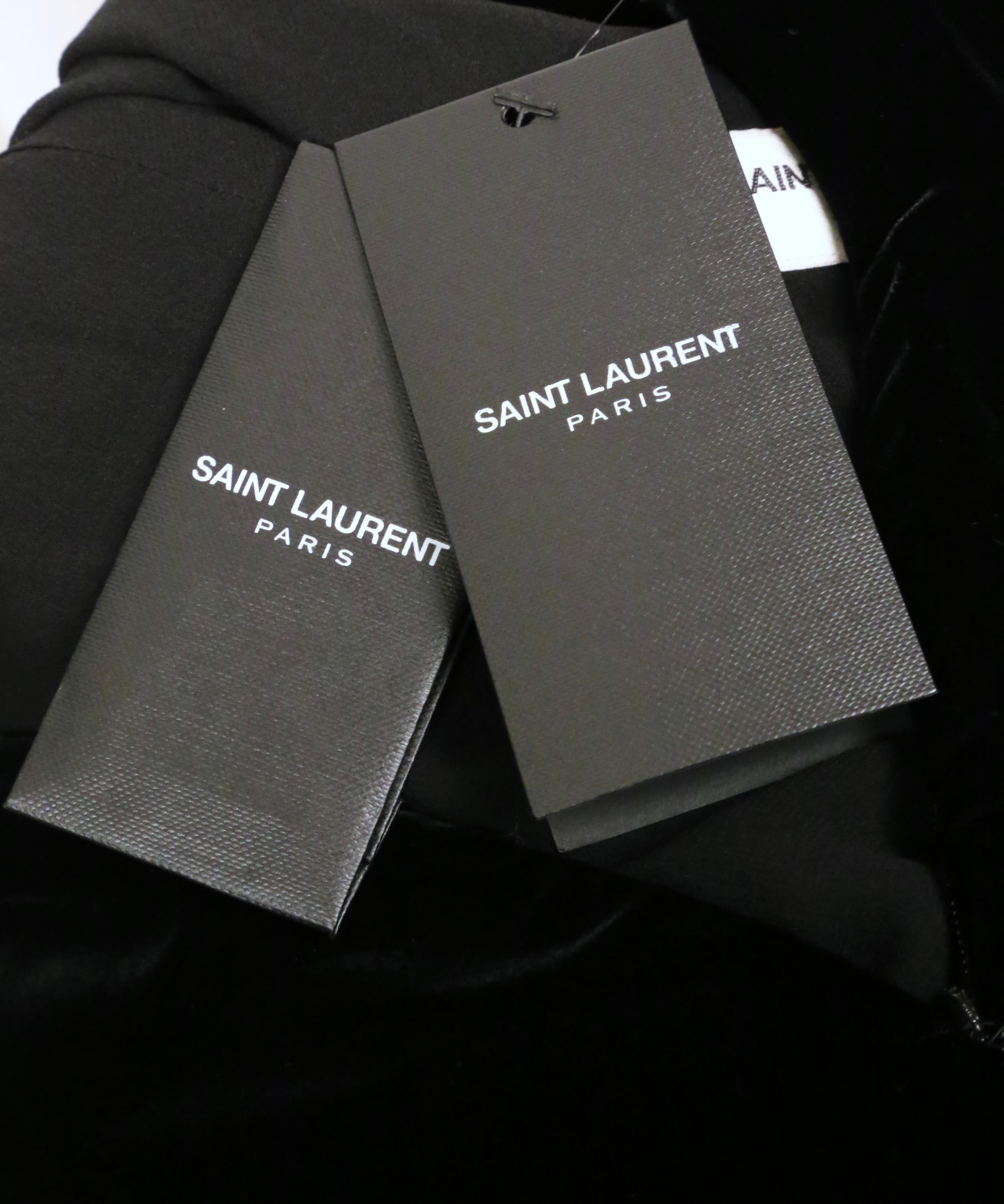new 2017 SAINT LAURENT by Anthony Vaccarello black velvet RUNWAY dress with rose 5