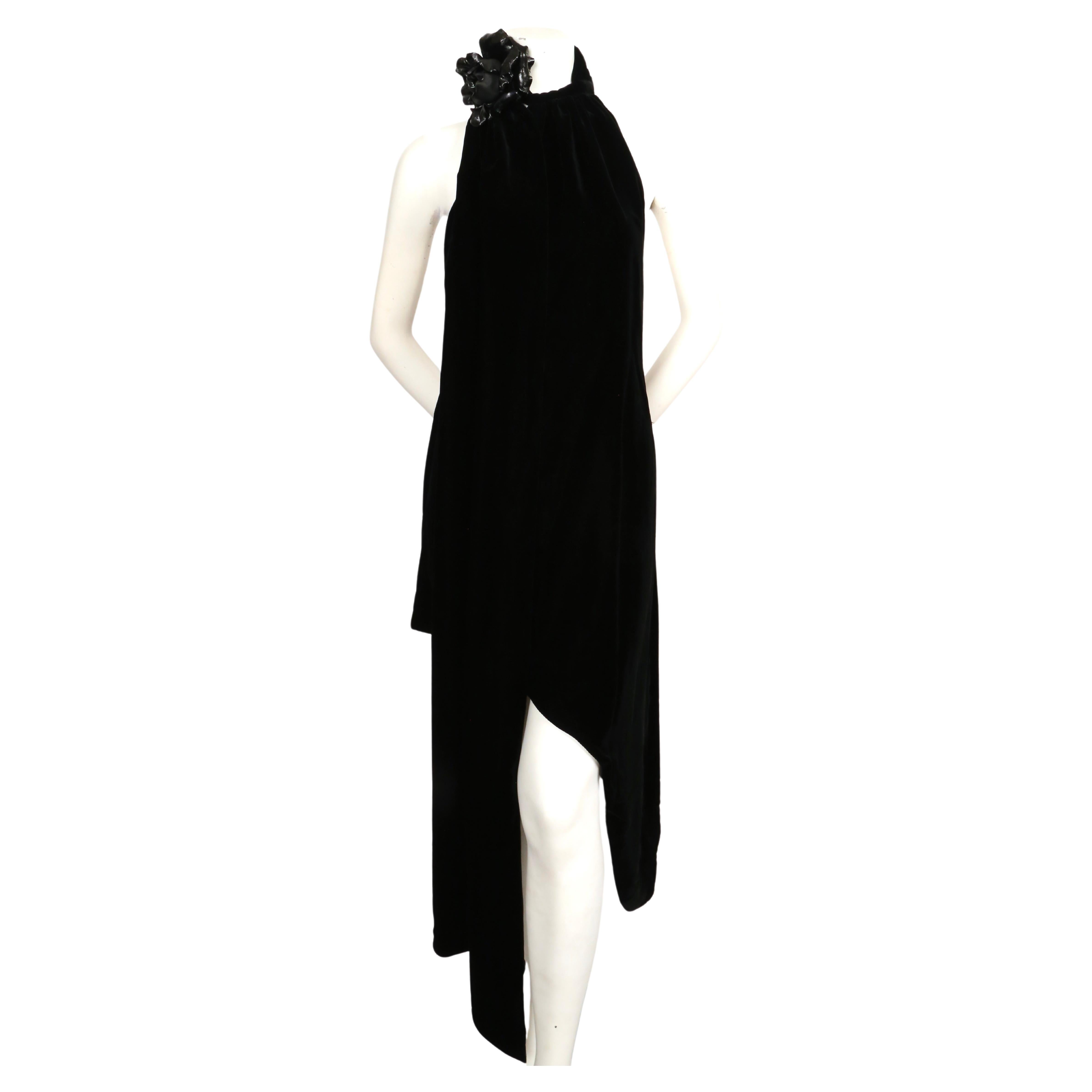 new 2017 SAINT LAURENT by Anthony Vaccarello black velvet RUNWAY dress with rose In New Condition For Sale In San Fransisco, CA