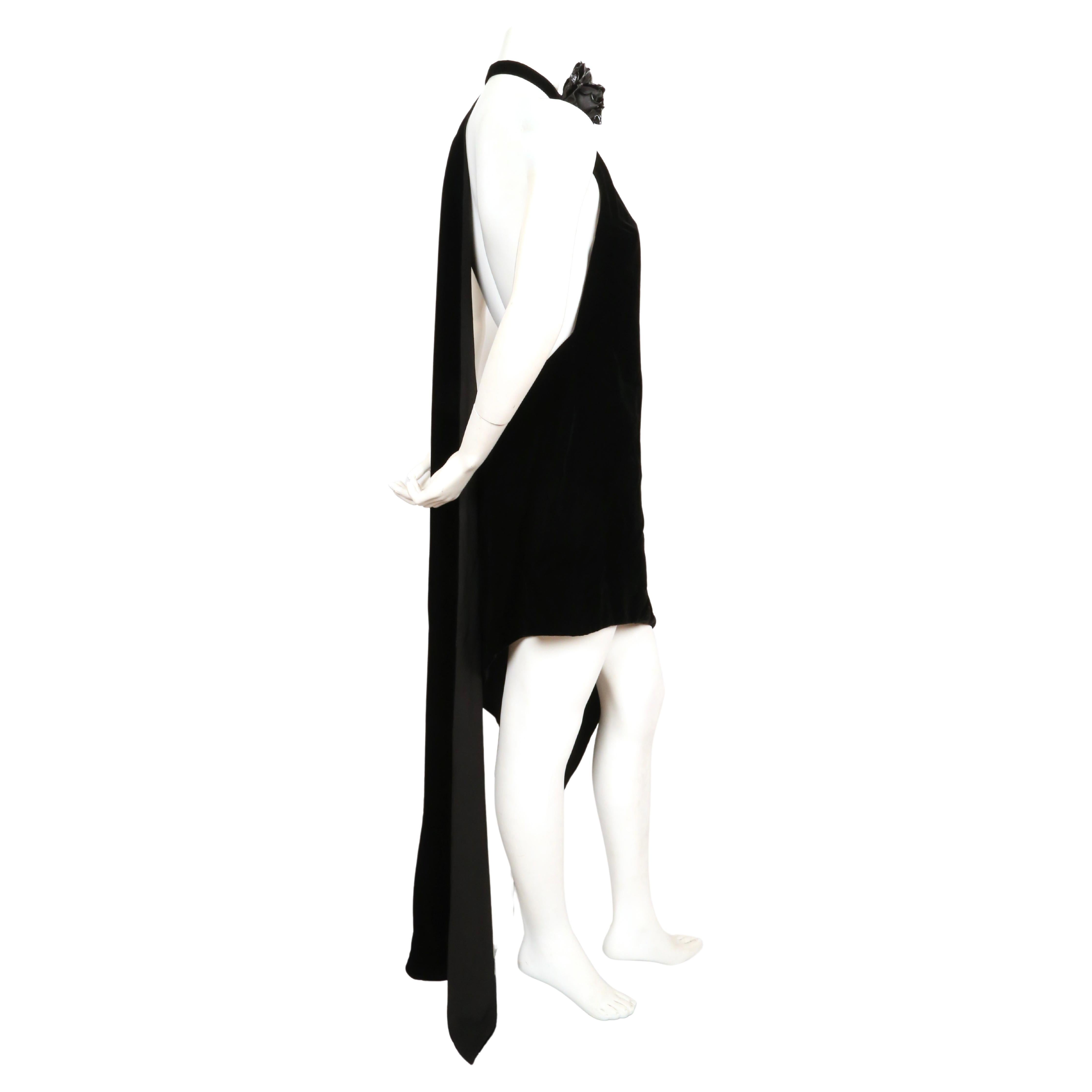 Women's or Men's new 2017 SAINT LAURENT by Anthony Vaccarello black velvet RUNWAY dress with rose