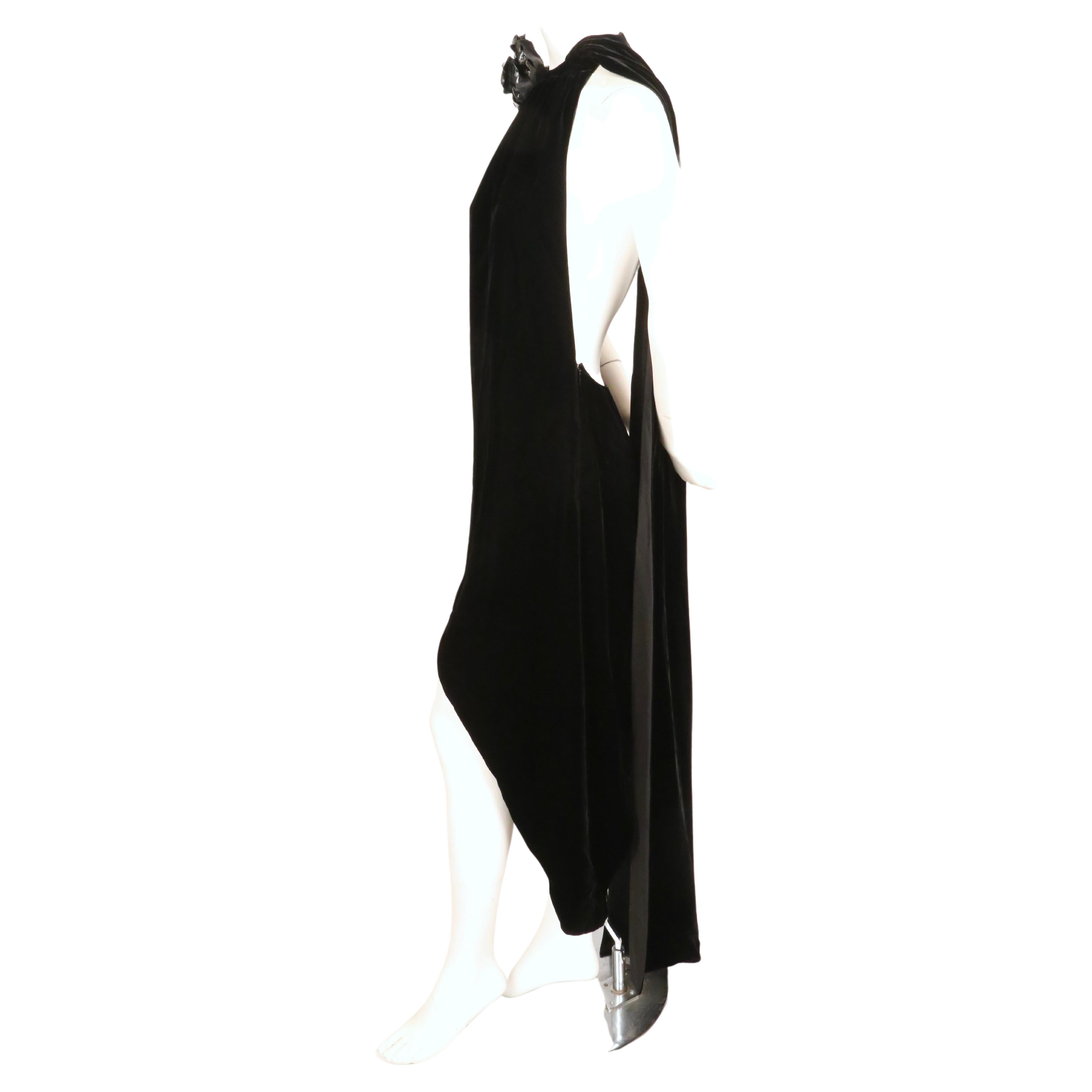 new 2017 SAINT LAURENT by Anthony Vaccarello black velvet RUNWAY dress with rose 1