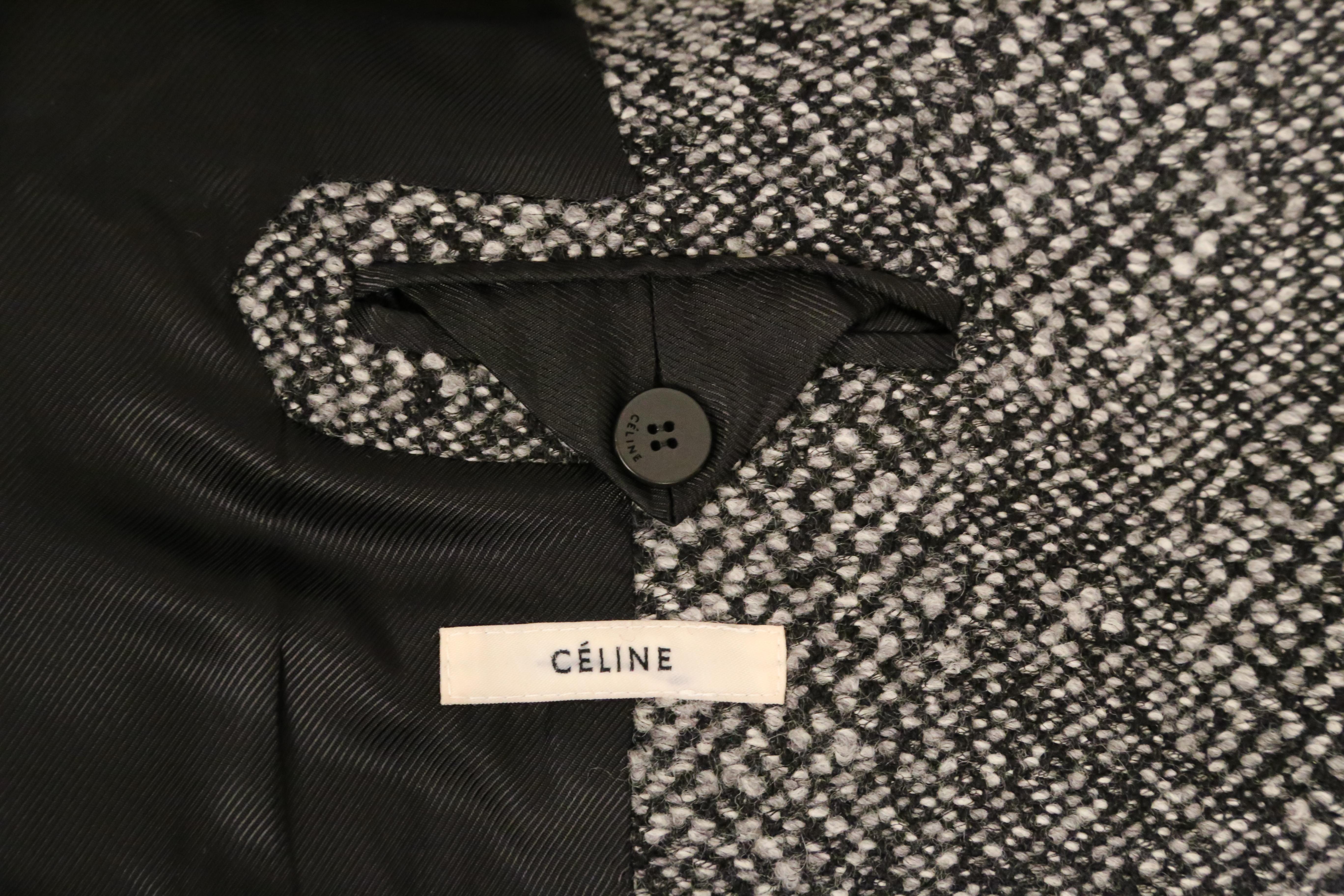 new 2018 CELINE by PHOEBE PHILO grey wool coat with long half belt For Sale 7