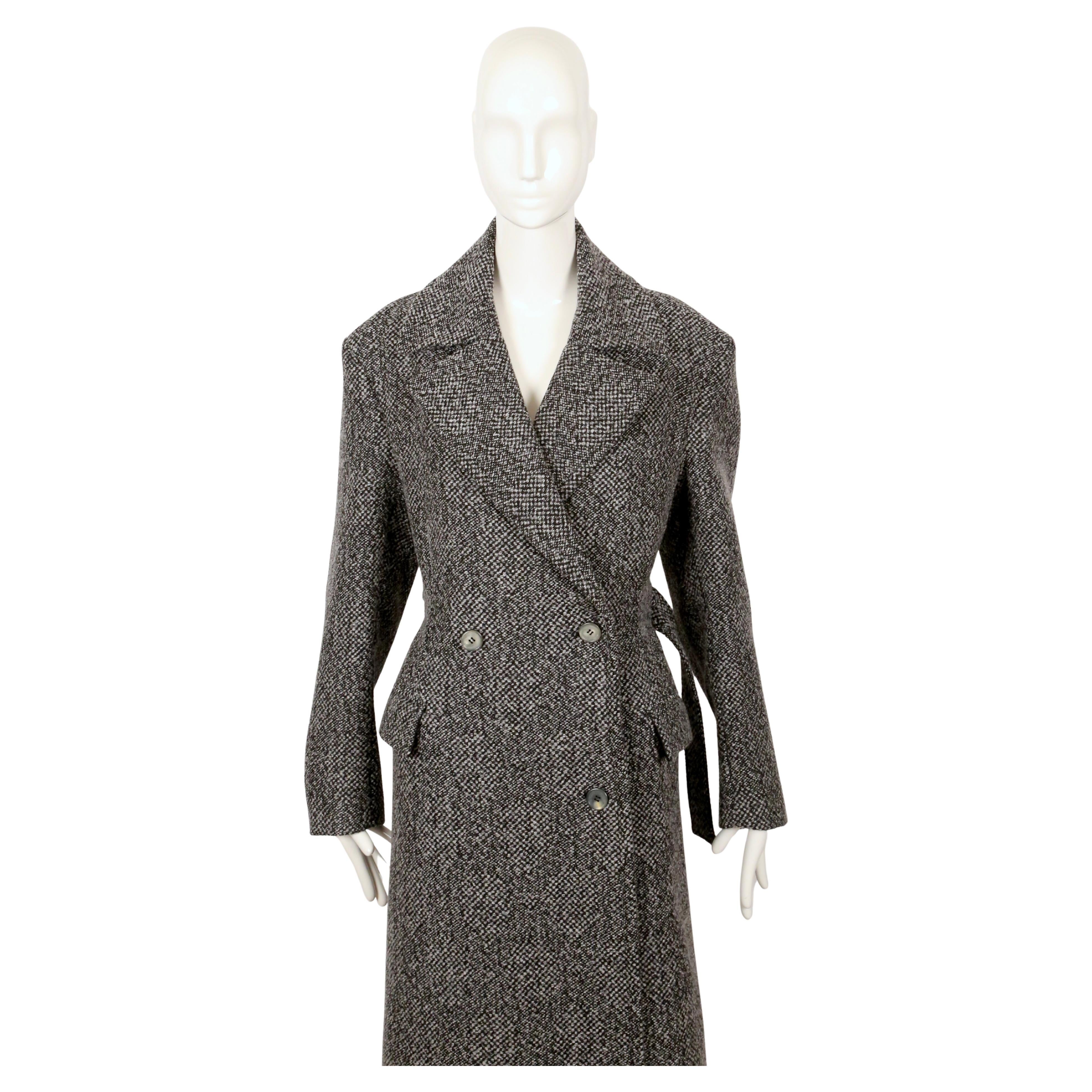 Black new 2018 CELINE by PHOEBE PHILO grey wool coat with long half belt For Sale