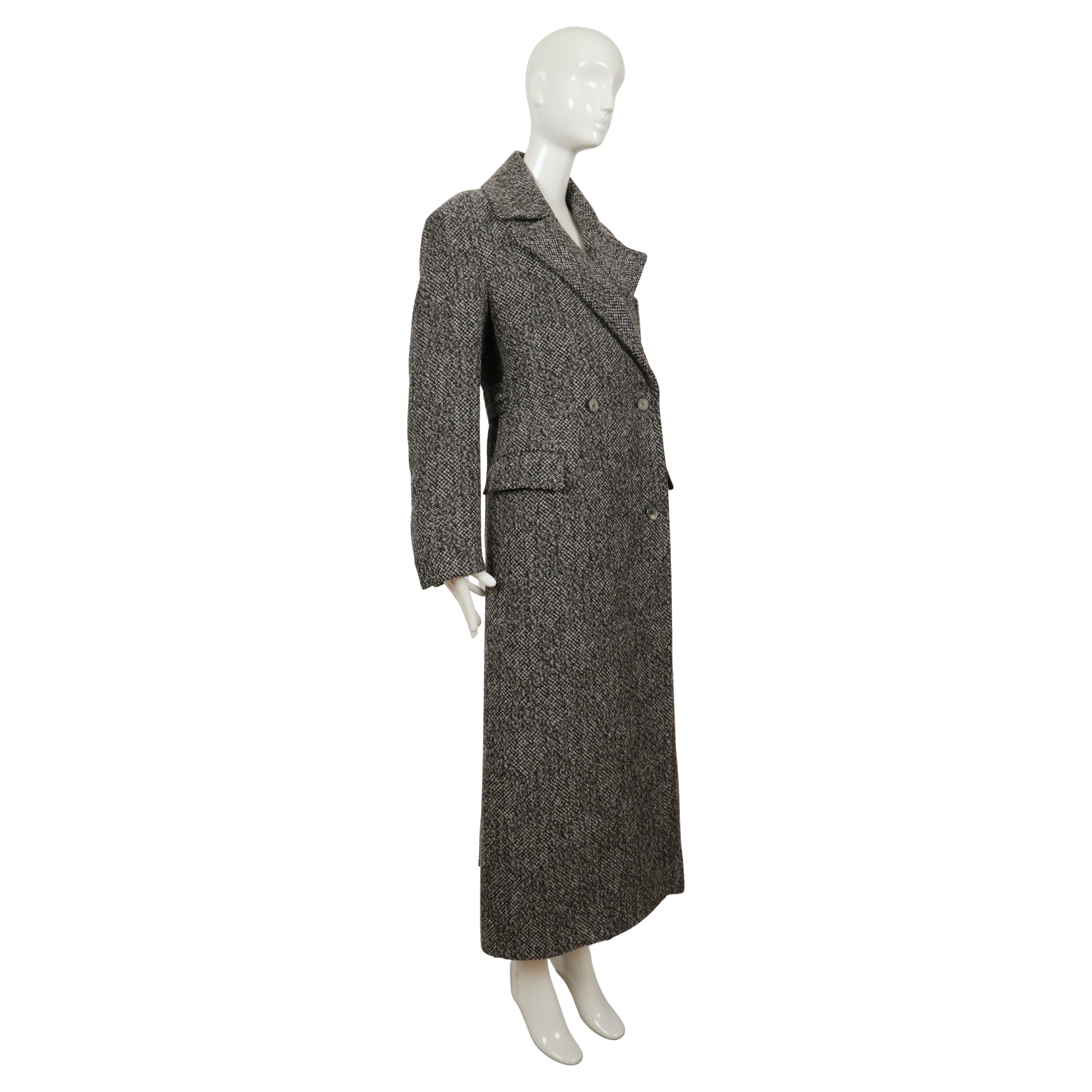 new 2018 CELINE by PHOEBE PHILO grey wool coat with long half belt In Good Condition For Sale In San Fransisco, CA