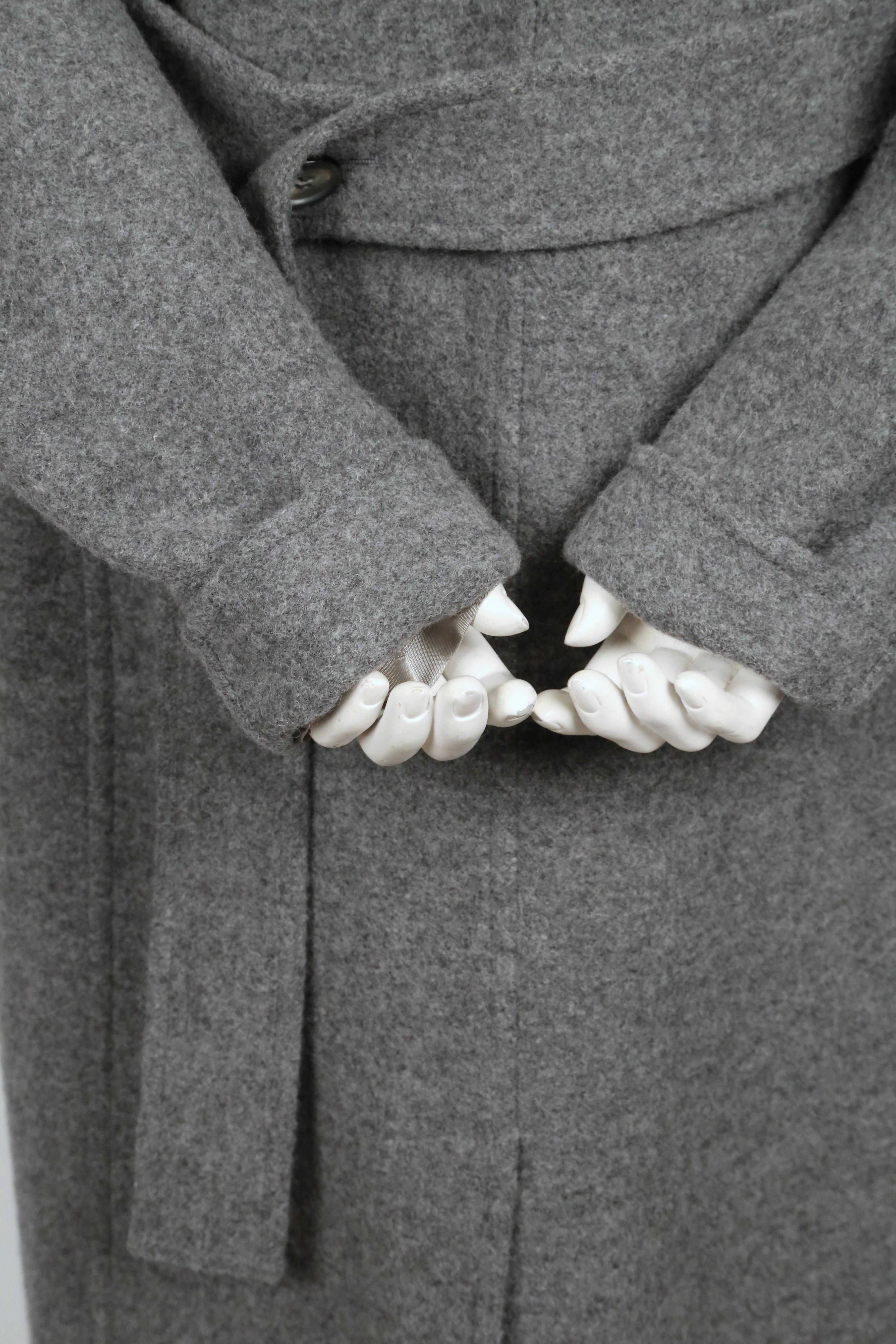 new 2018 CELINE by PHOEBE PHILO grey wool coat with long half belt 2