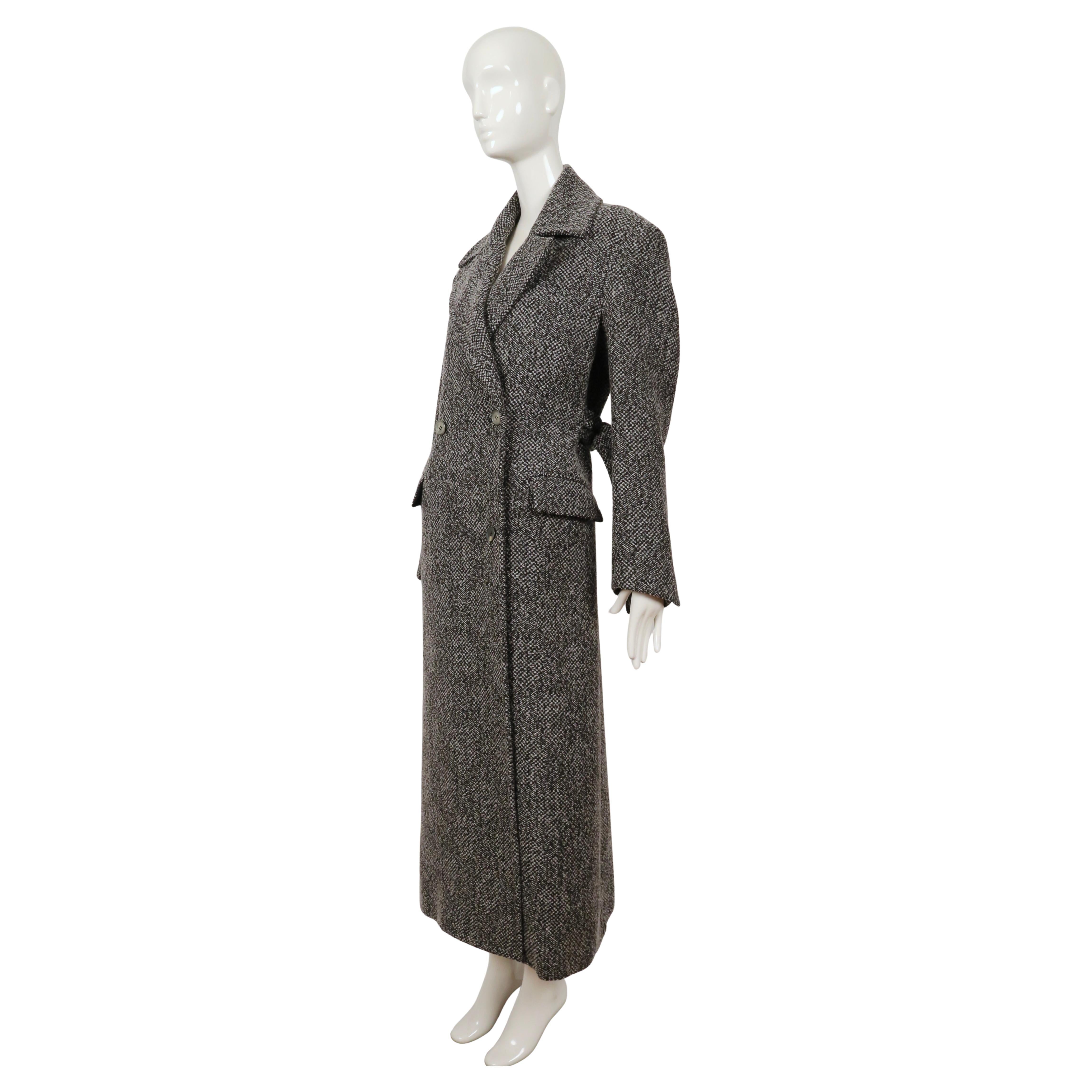 new 2018 CELINE by PHOEBE PHILO grey wool coat with long half belt For Sale 3