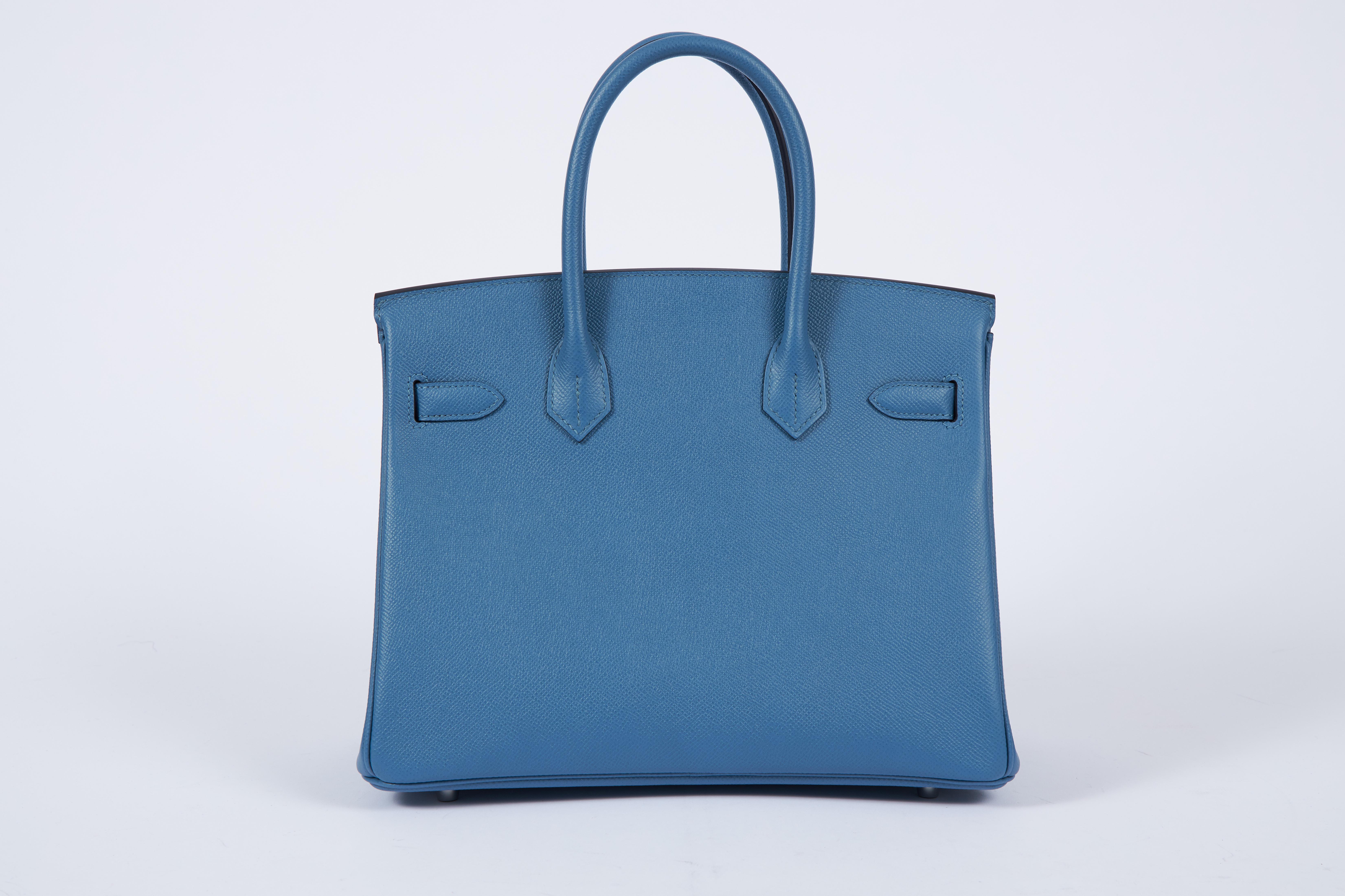 Women's NEW 2018 Hermès 30cm Blue Azur Palladium Birkin Bag in Box