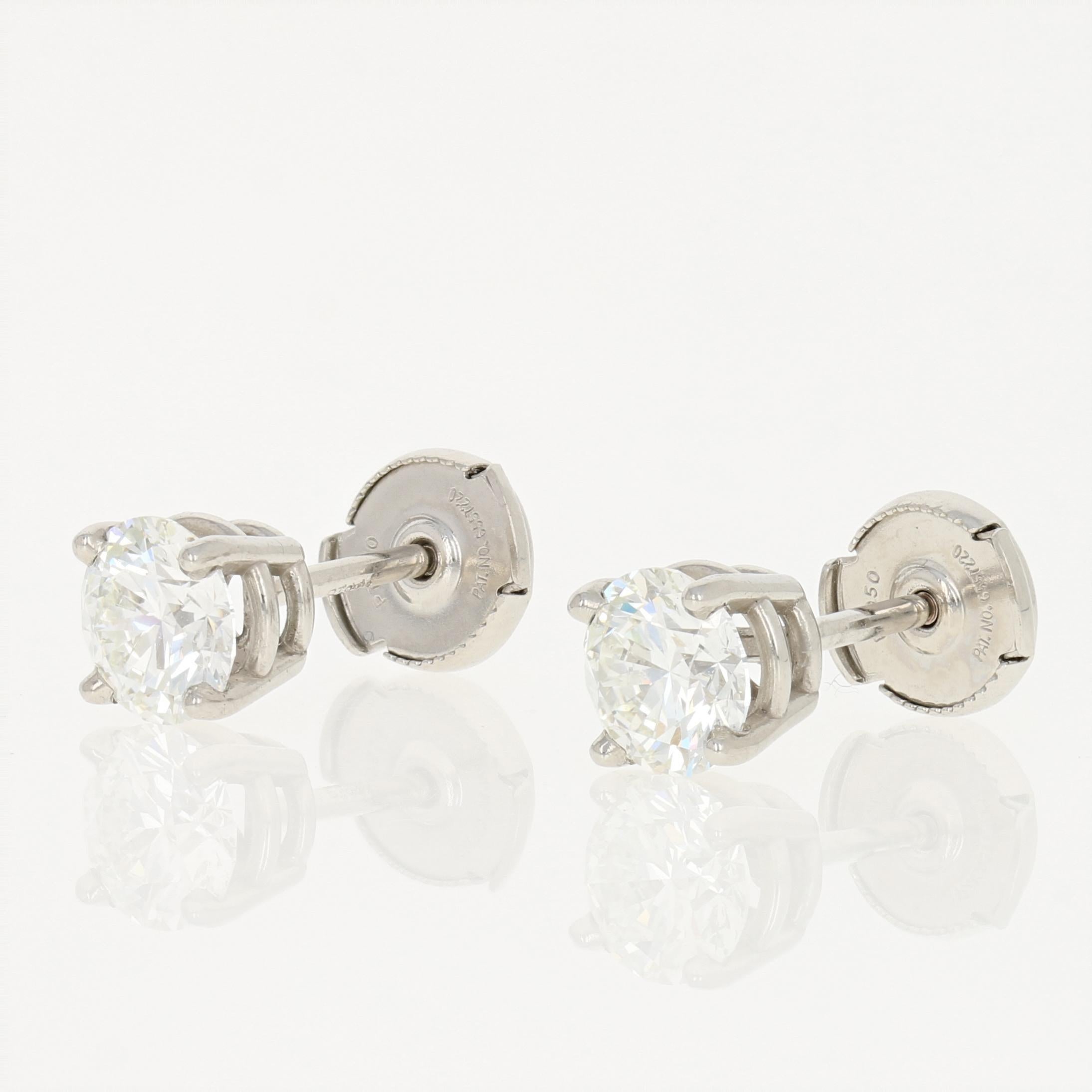 Round Cut 2.01 Carat Round Brilliant Diamond Earrings, 950 Platinum GIA Pierced Studs