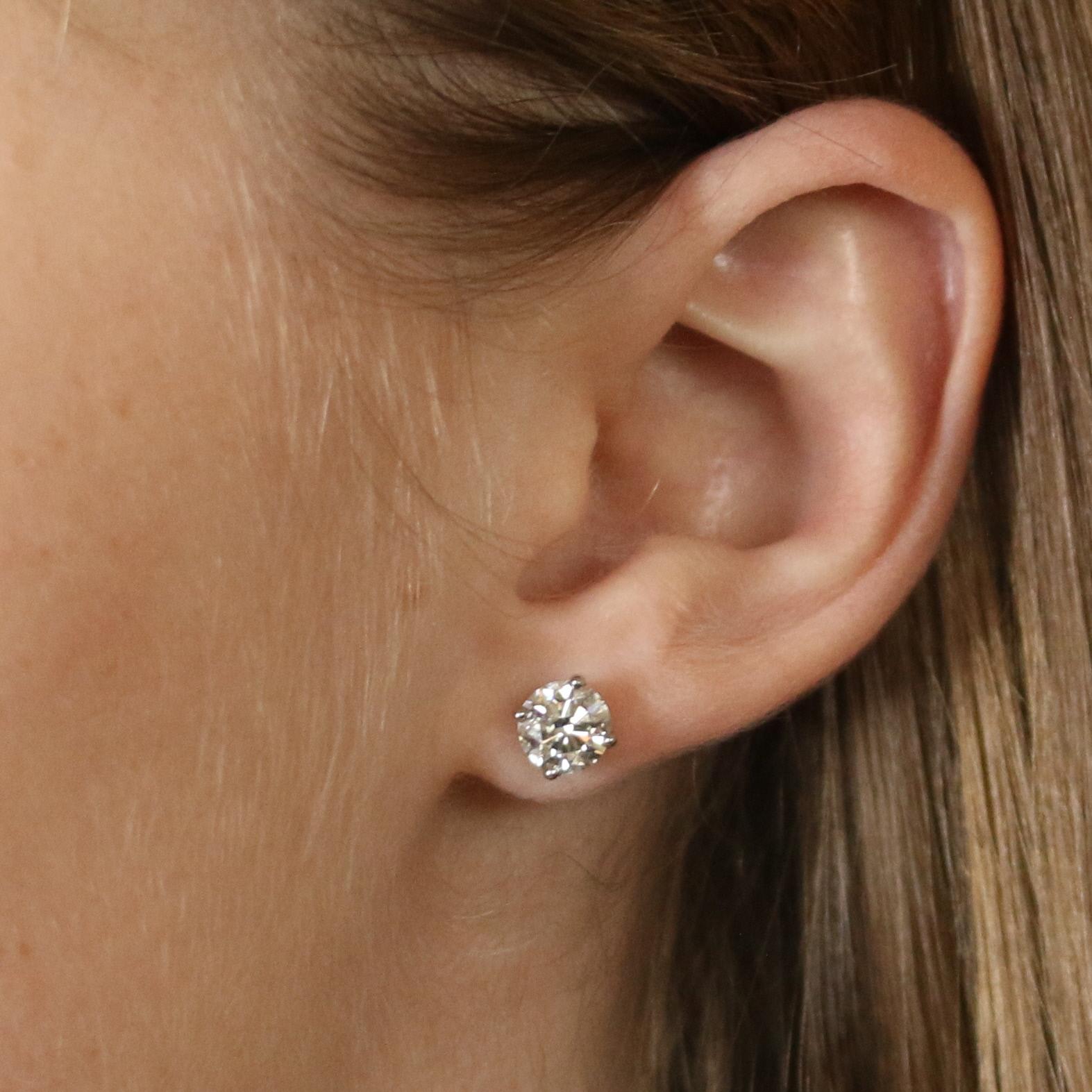 2.01 Carat Round Brilliant Diamond Earrings, 950 Platinum GIA Pierced Studs In New Condition In Greensboro, NC