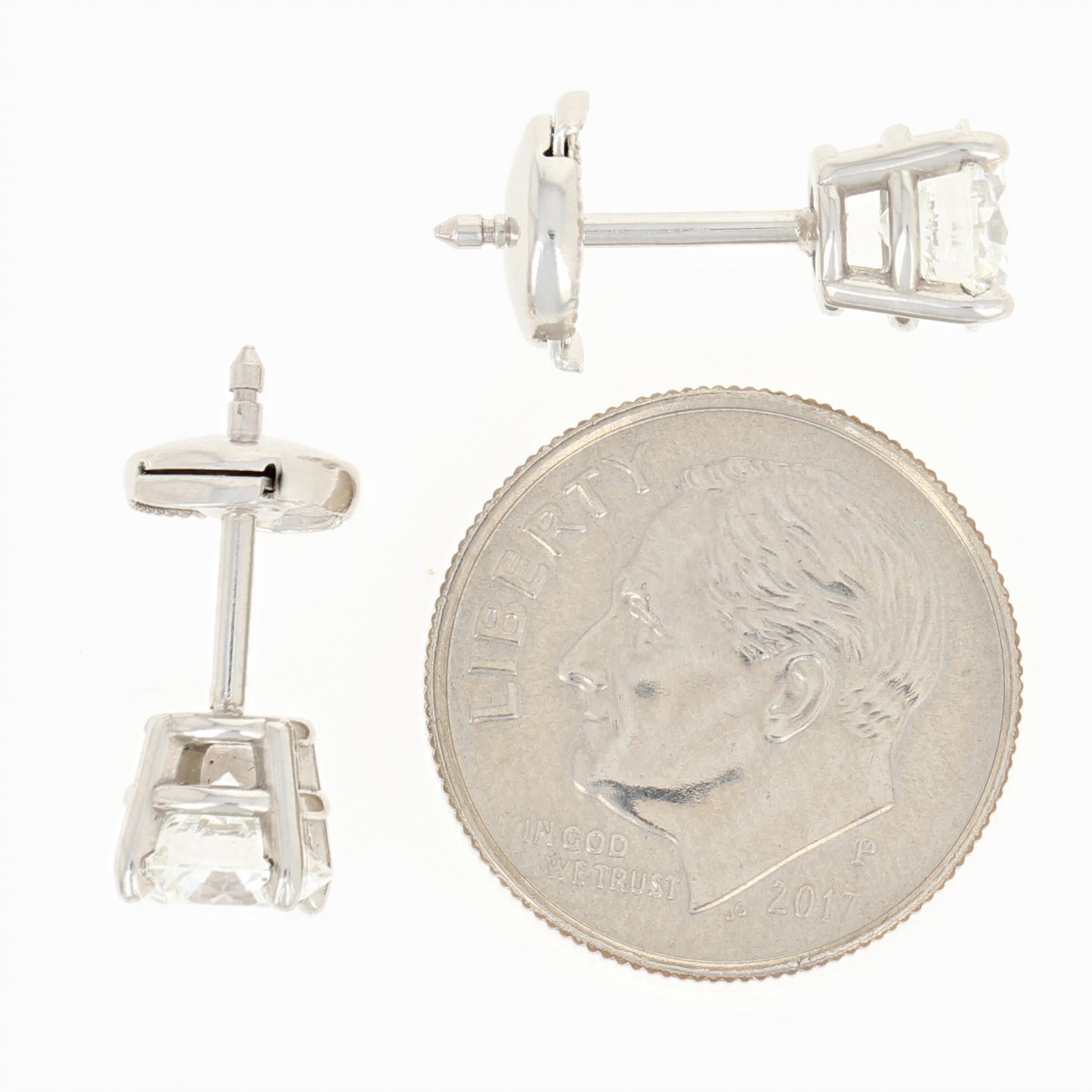 2.01 Carat Round Brilliant Diamond Earrings, 950 Platinum GIA Pierced Studs 1