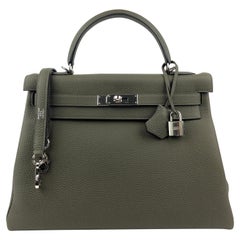 New 2020 Hermes Kelly 32 Vert Maquis Green Gray Palladium Hardware 