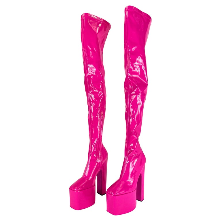 Women's or Men's NEW 2022 Valentino Garavani Hot Pink Latex Platform Boots For Sale