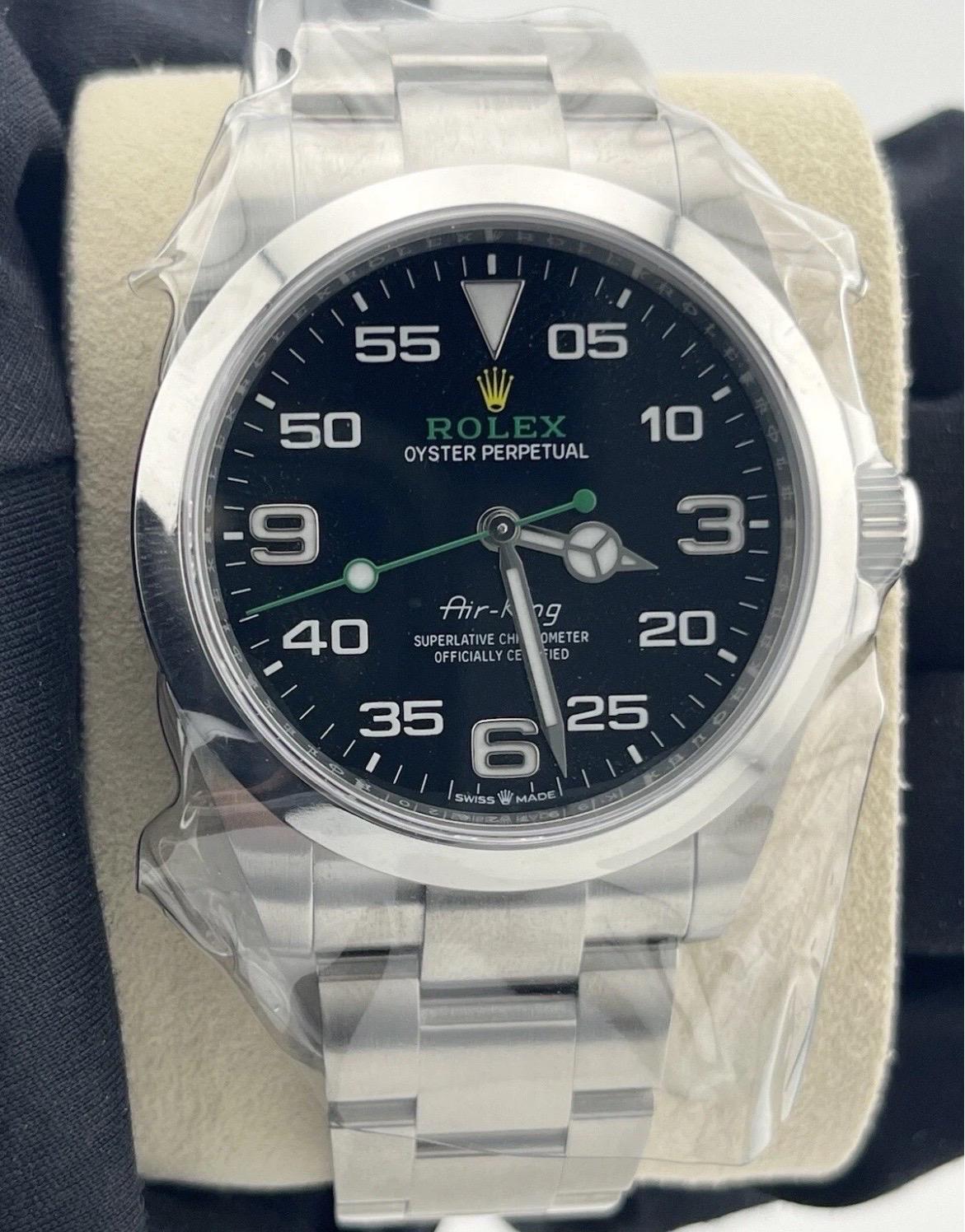 NEW 2023 Rolex Air-King 40mm Green Black Stainless Steel Mens Watch 126900 en vente 3