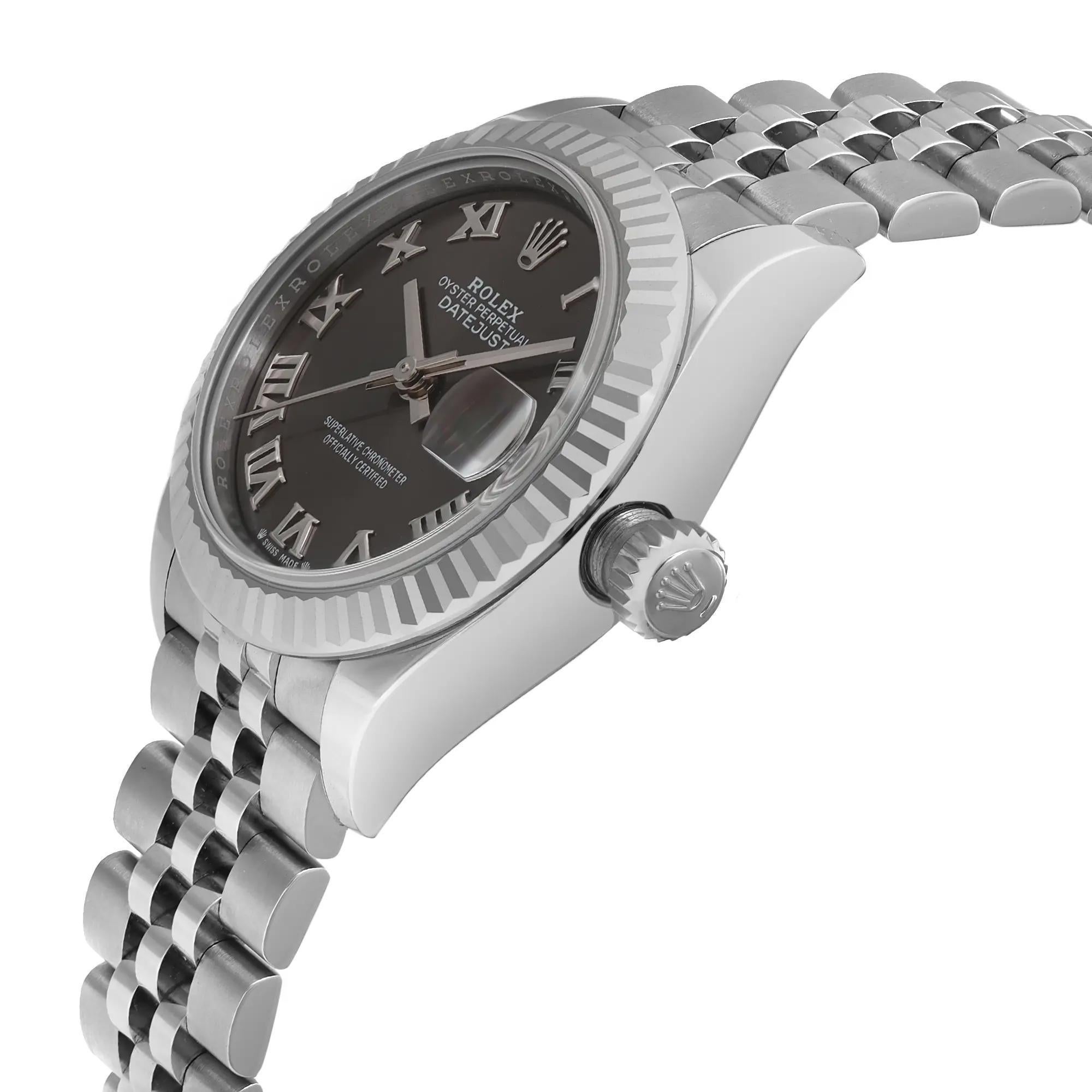 NEW 2024 Rolex Datejust 28mm Gold Bezel Steel Gray Roman Dial Watch 279174 Pour femmes en vente