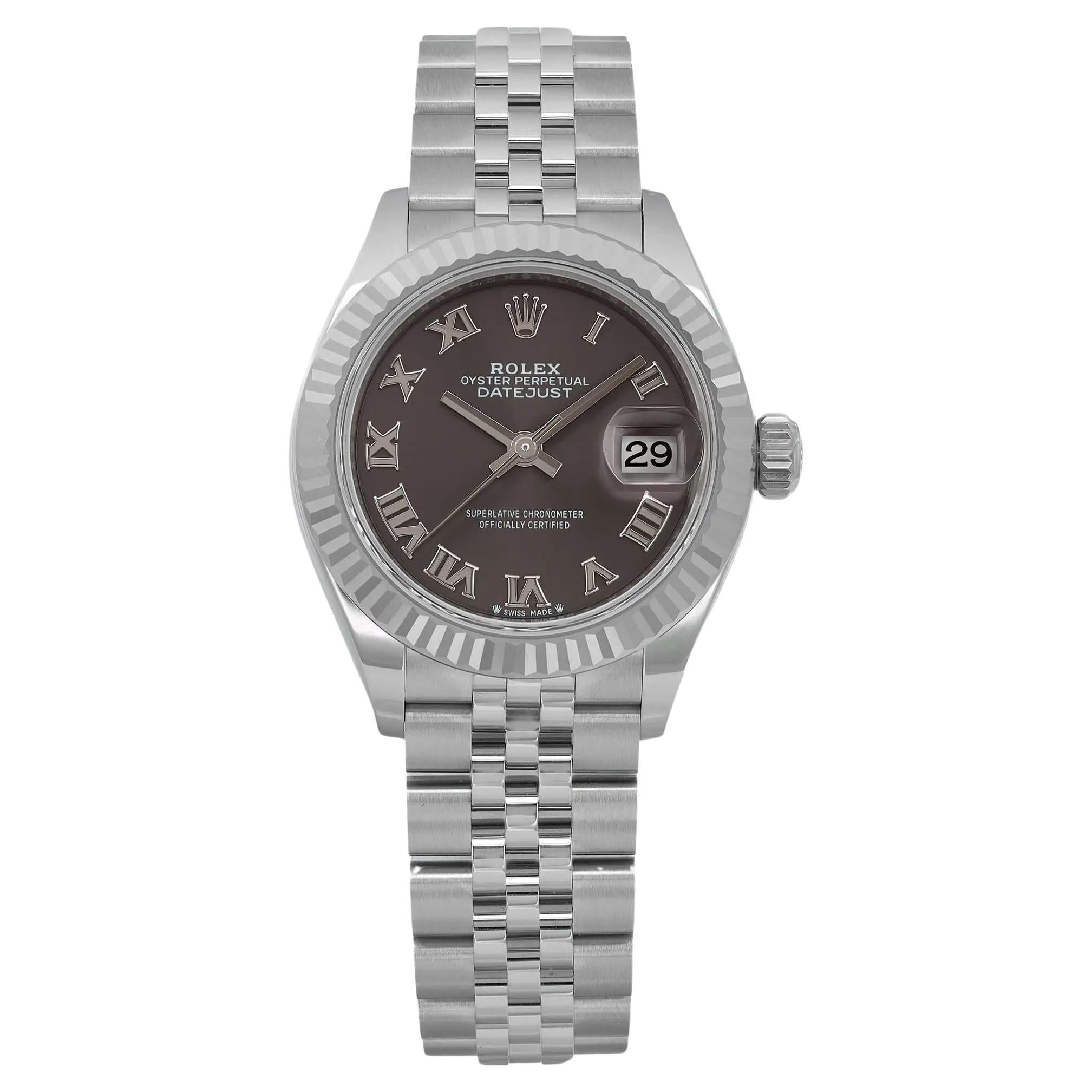 NEW 2024 Rolex Datejust 28mm Gold Bezel Steel Gray Roman Dial Watch 279174