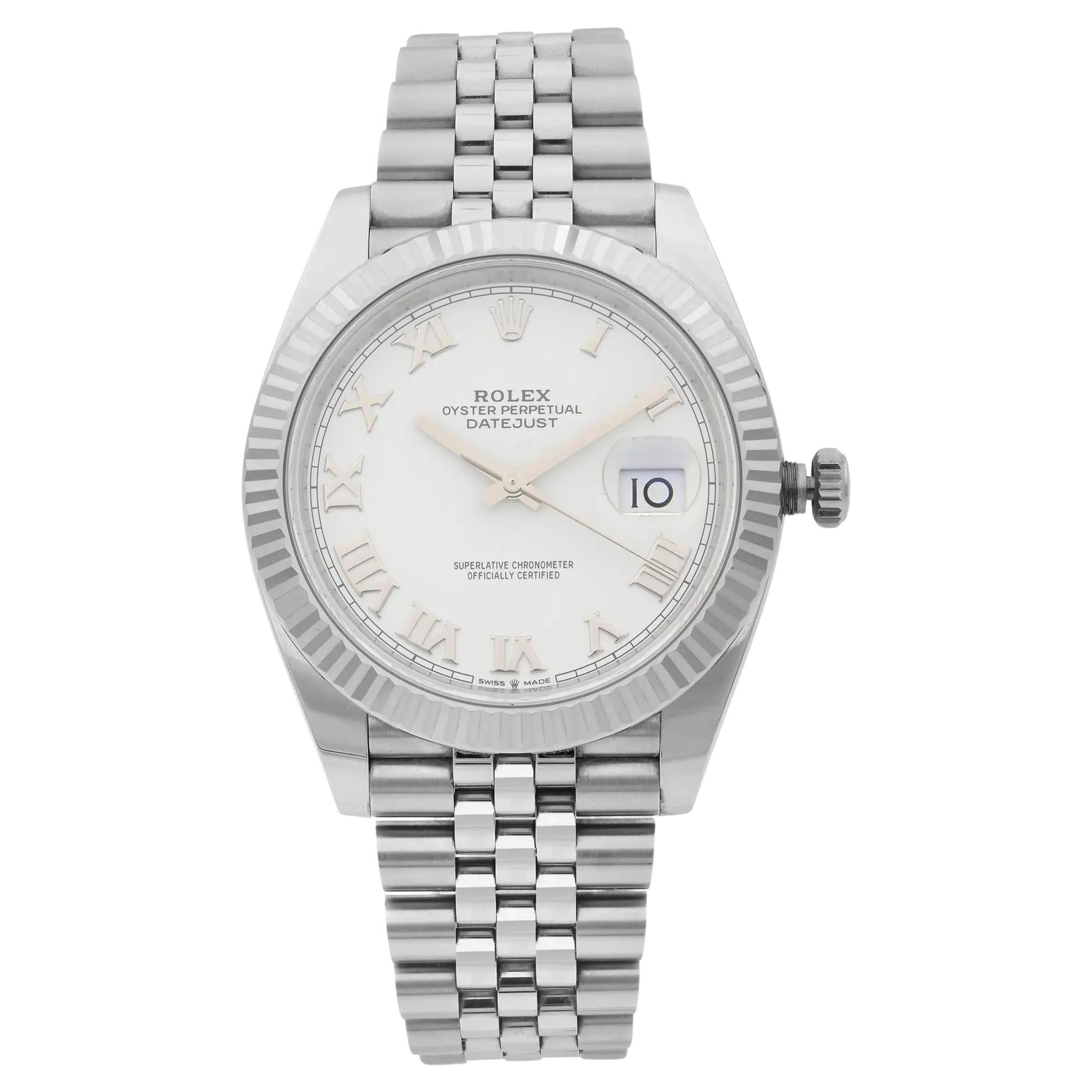 Neu 2024 Rolex Datejust 41mm Stahl Jubiläums-Uhr mit weißem römischem Zifferblatt 126334, neu