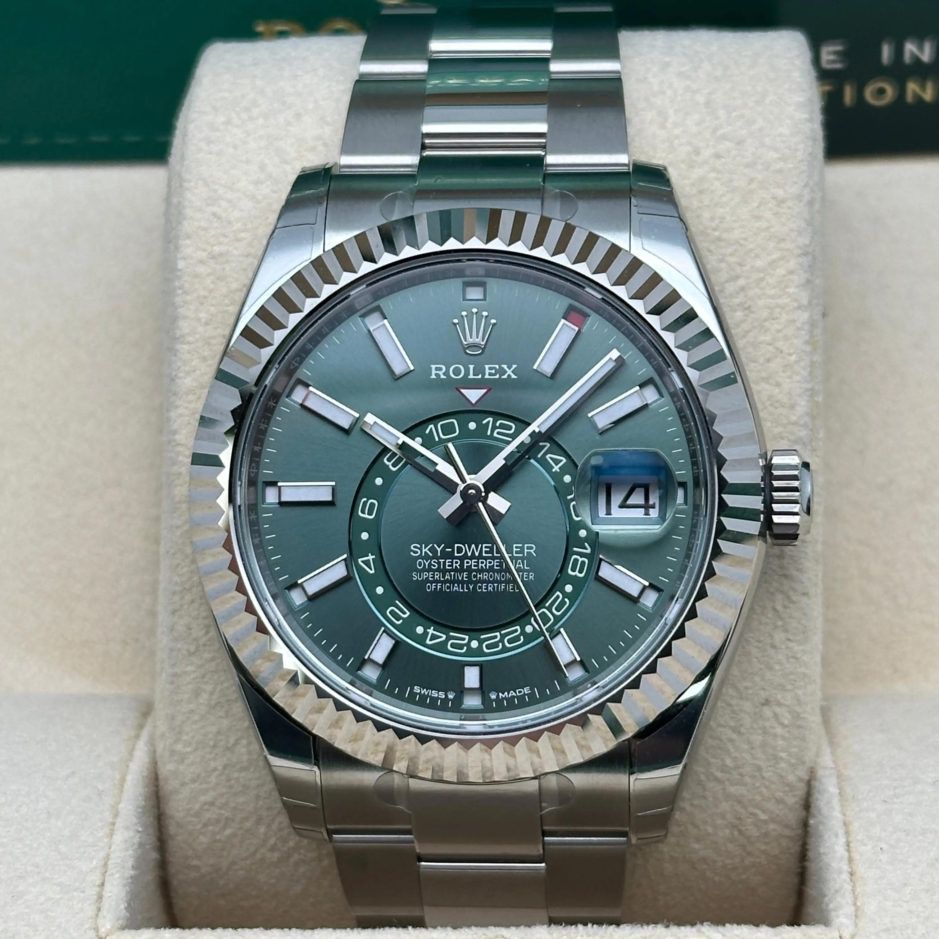 NEW 2025 Stickered Rolex Sky-Dweller White Gold Steel Green Dial Watch 336934 Pour hommes en vente