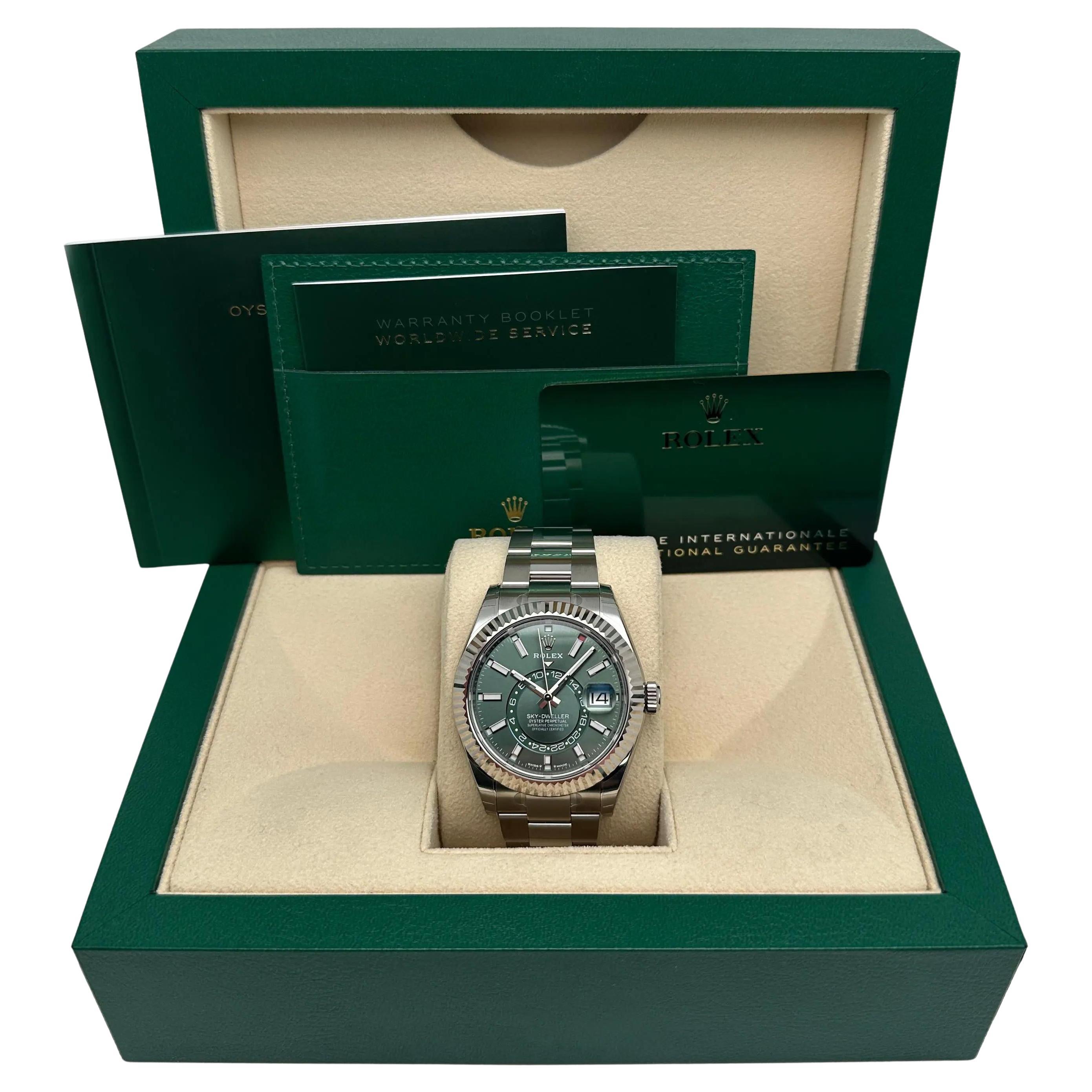 NEW 2025 Stickered Rolex Sky-Dweller White Gold Steel Green Dial Watch 336934