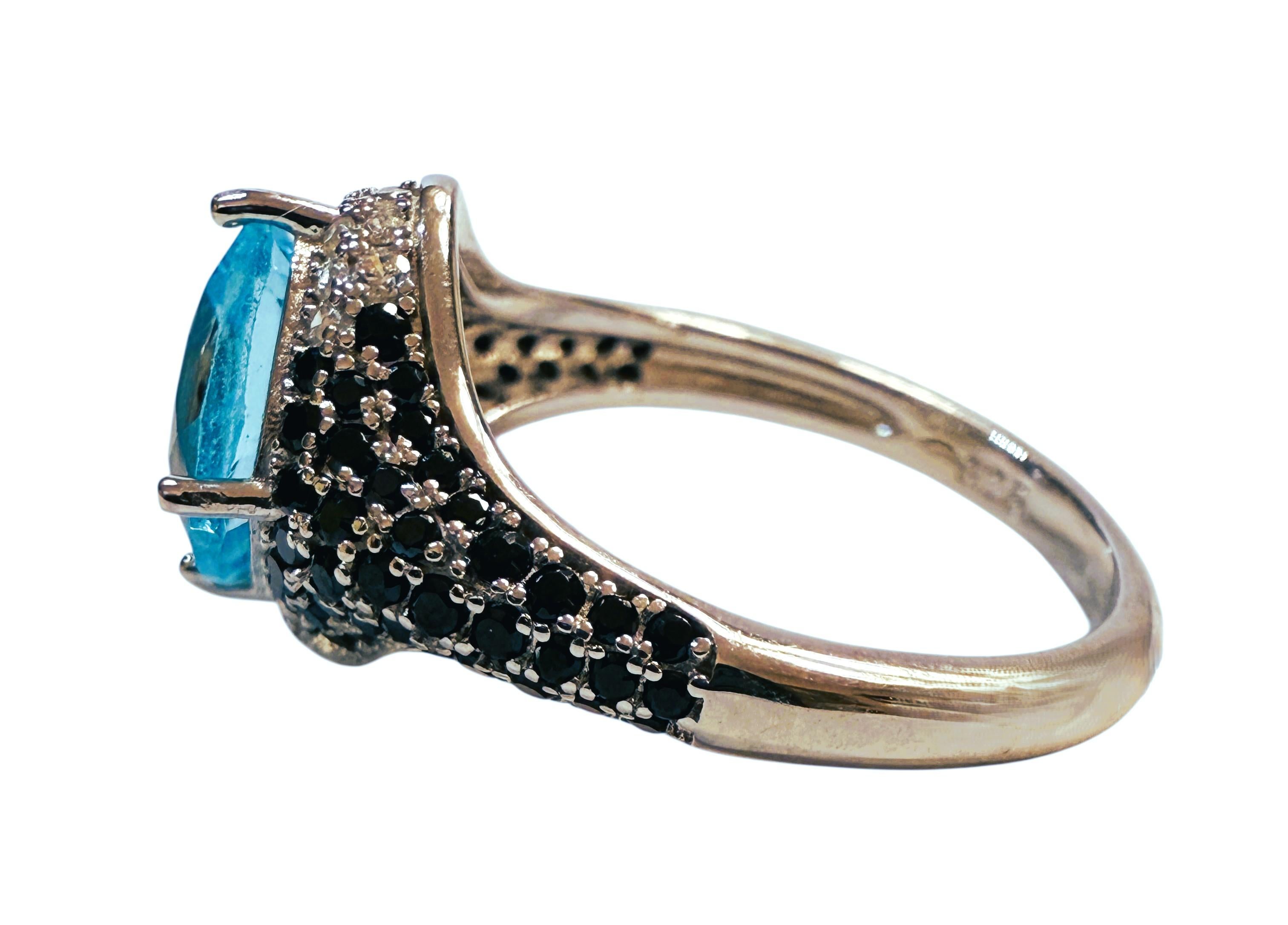 Nuevo Anillo de Esterlina con Topacio Azul de 2,04 Quilates y Zafiro y Espinela talla Diamante Art Decó en venta