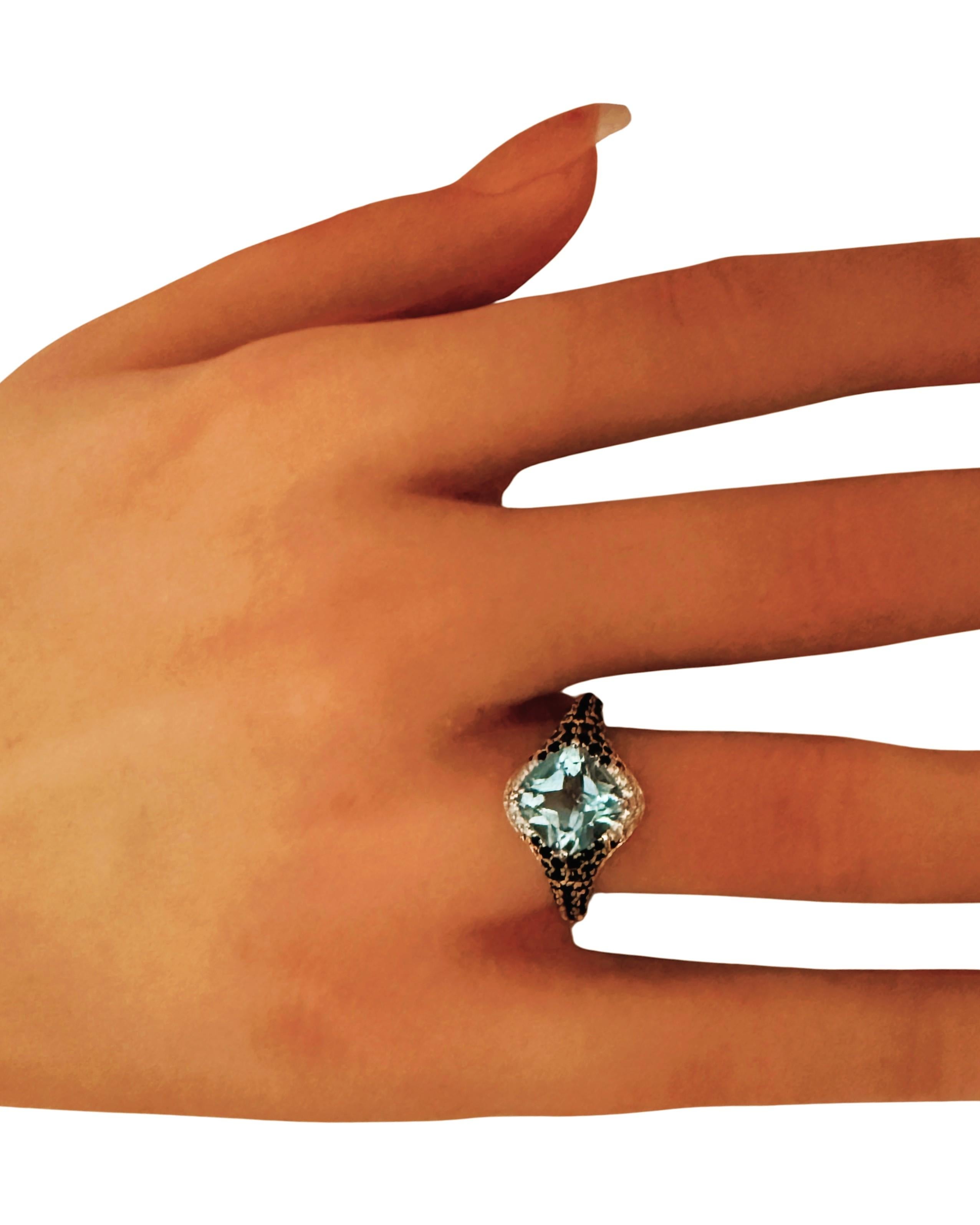 Nuovo anello in argento con topazio blu da 2,04 carati, zaffiro e spinello con taglio a diamante in vendita 1