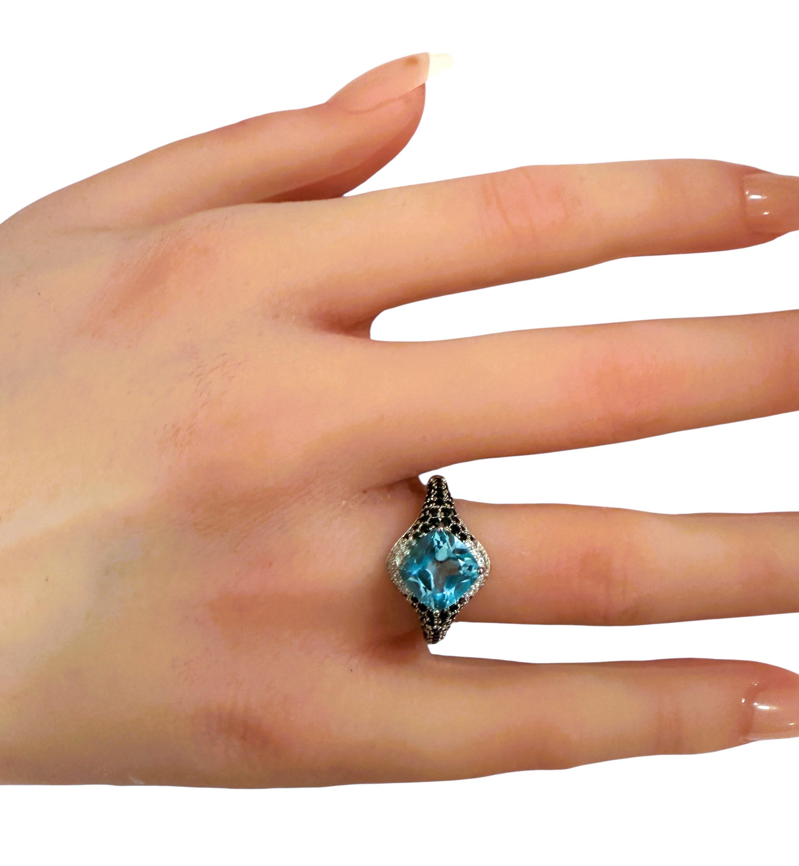 Nuovo anello in argento con topazio blu da 2,04 carati, zaffiro e spinello con taglio a diamante in vendita 3