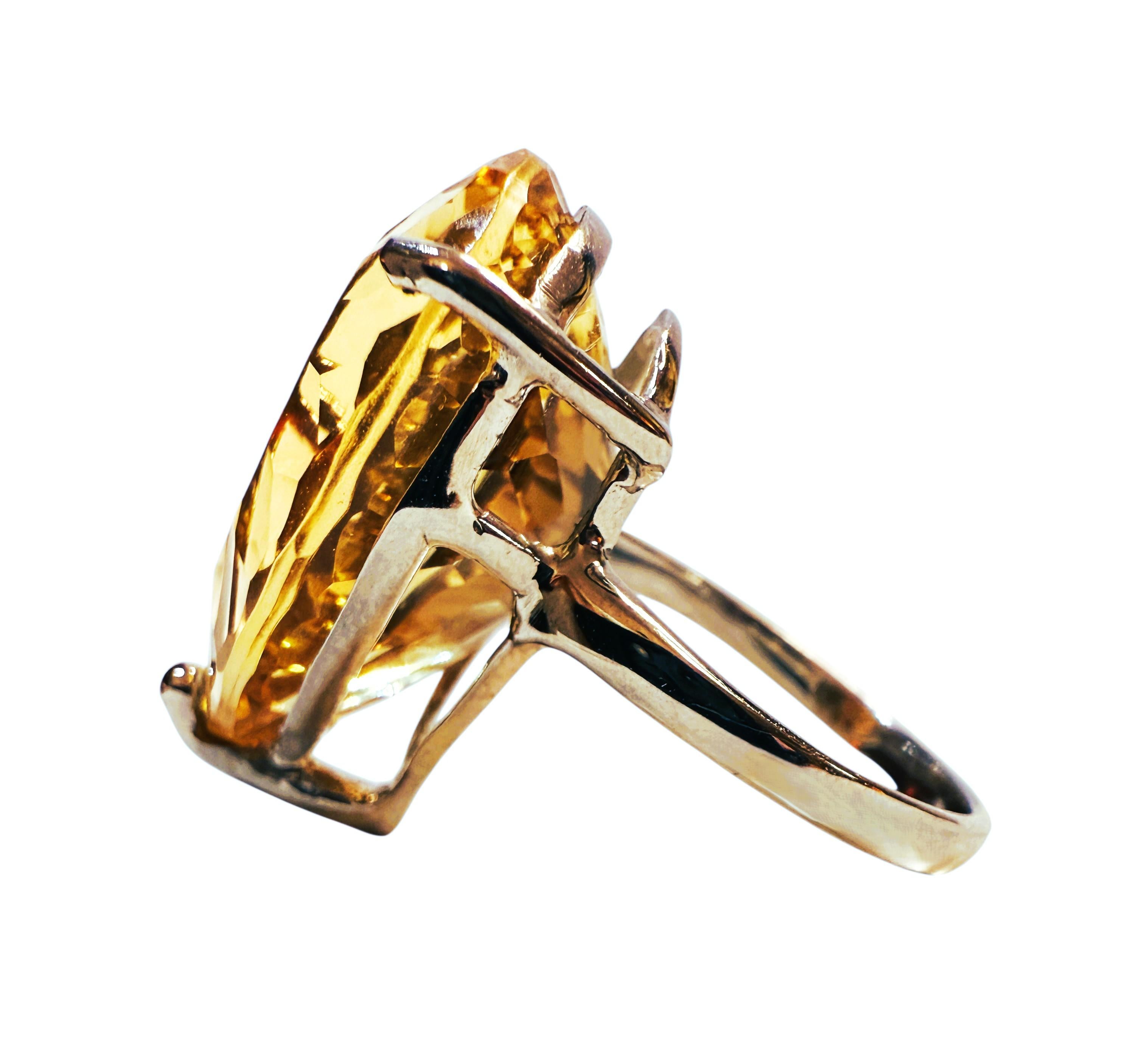 Neu 20,5 Karat Konkav geschliffener Citrin Handmade 925 Sterling Silber Ring (Art déco)