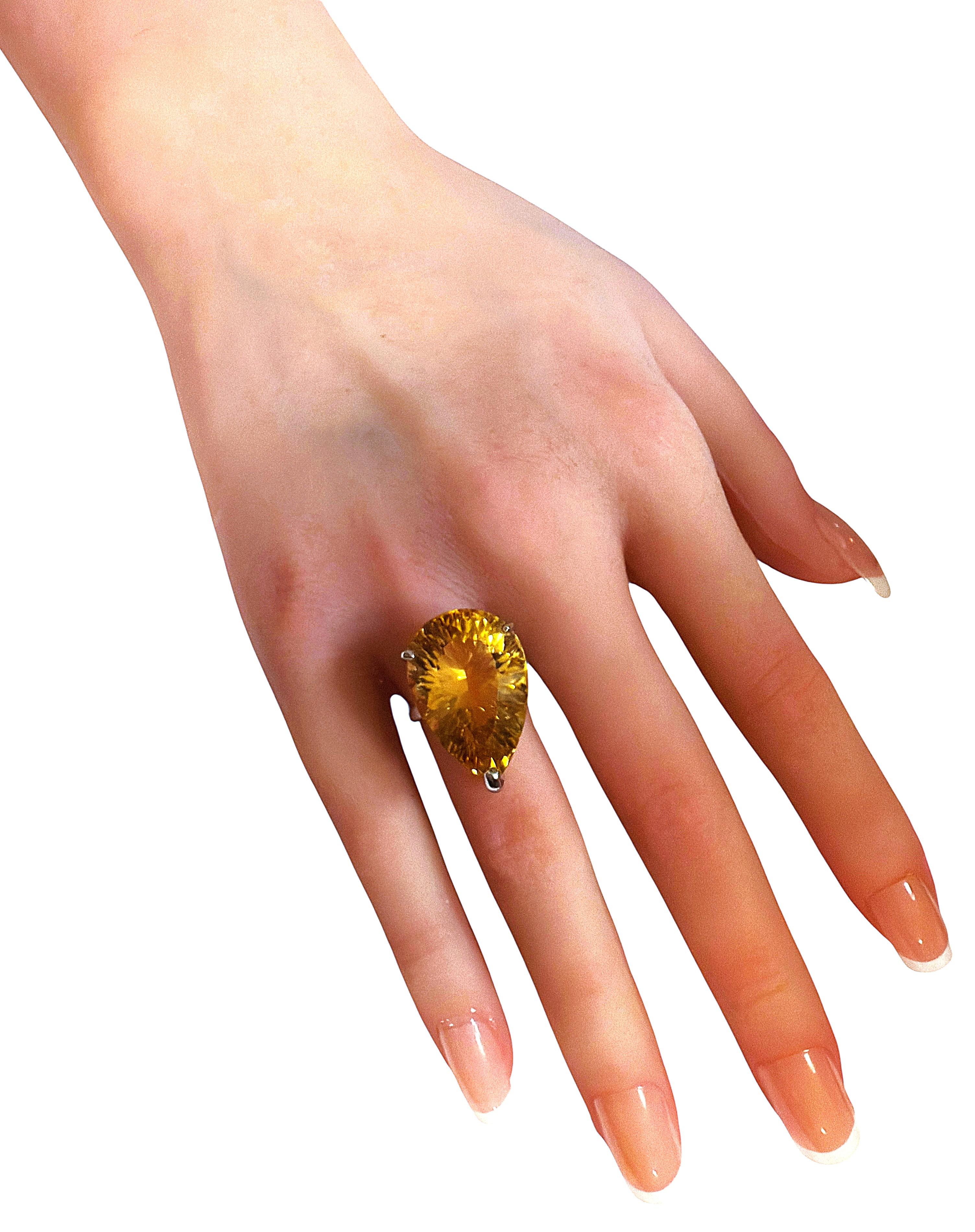 Neu 20,5 Karat Konkav geschliffener Citrin Handmade 925 Sterling Silber Ring Damen