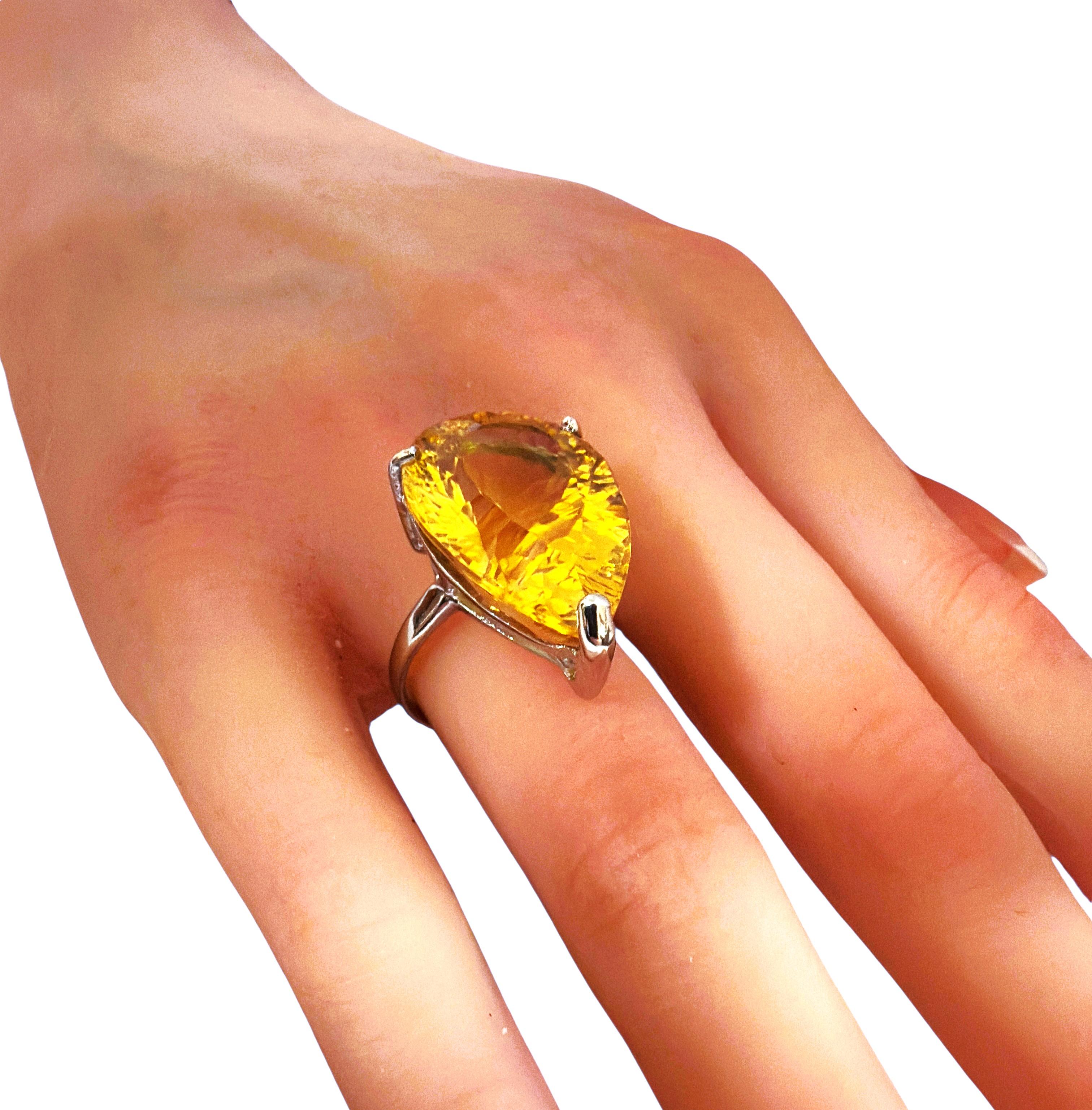 Neu 20,5 Karat Konkav geschliffener Citrin Handmade 925 Sterling Silber Ring 1