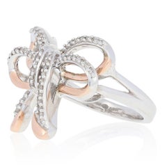 Nuovo anello con fiocco di diamanti da .20ctw, argento e oro rosa 14k da donna