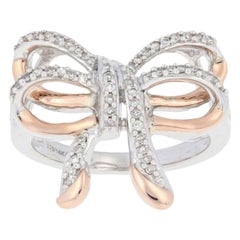 Bague neuve avec nœud papillon en argent sterling et or rose 14 carats et diamants taille unique de 0,20 carat