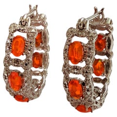 Nuovi orecchini a cerchio in oro 14k W in argento sterling con opale arancione etiope da 2,1 carati