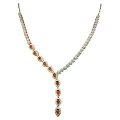 Neu 2,1 Karat Orange Opal & Weißer Saphir mit Diamantschliff Sterling Halskette