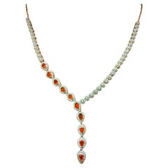 New 2.1 Carat Orange Opal 
Diamond Cut White Sapphire Sterling Necklace