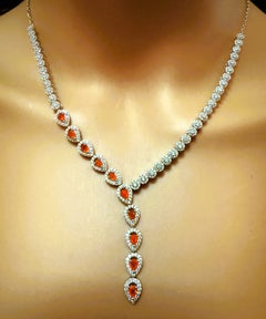 New 2.1 Carat Orange Opal 
Diamond Cut White Sapphire Sterling Necklace