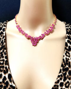 New 21 Carat Oval Cut Ruby 14k Yellow Gold Plated Sterling Silver Necklace