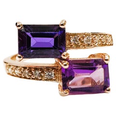 Bague neuve avec saphir violet de 2,12 carats, améthyste et saphir taille diamant