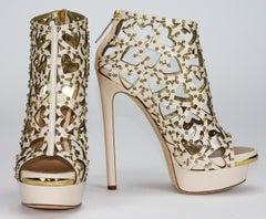 New $2150 DSQUARED2 Heart Cut Out Studded Platform Leather Beige Boots 38 , 39