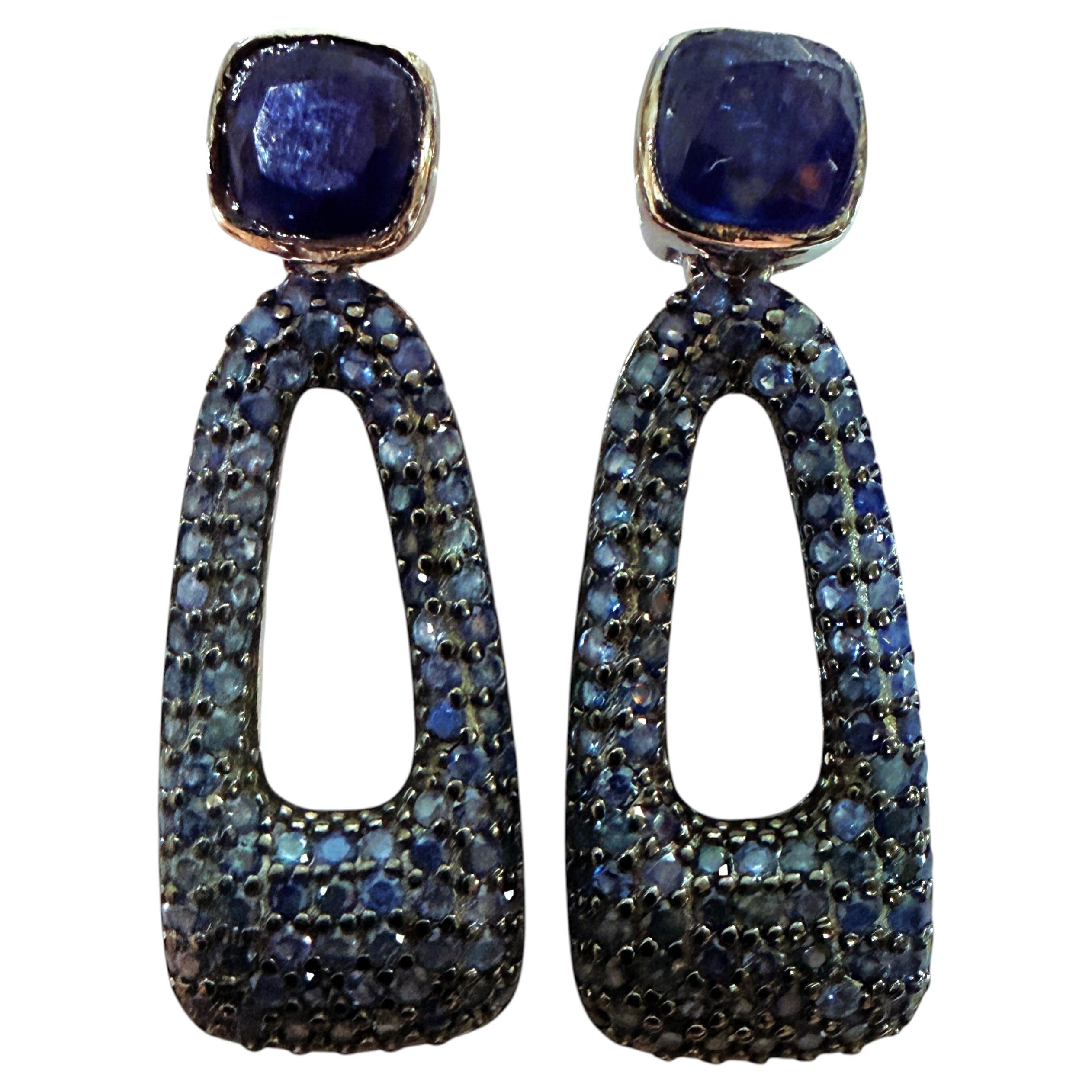 New 2.18 Carat Sapphire 14k White Gold PL Sterling Silver Drop Earrings