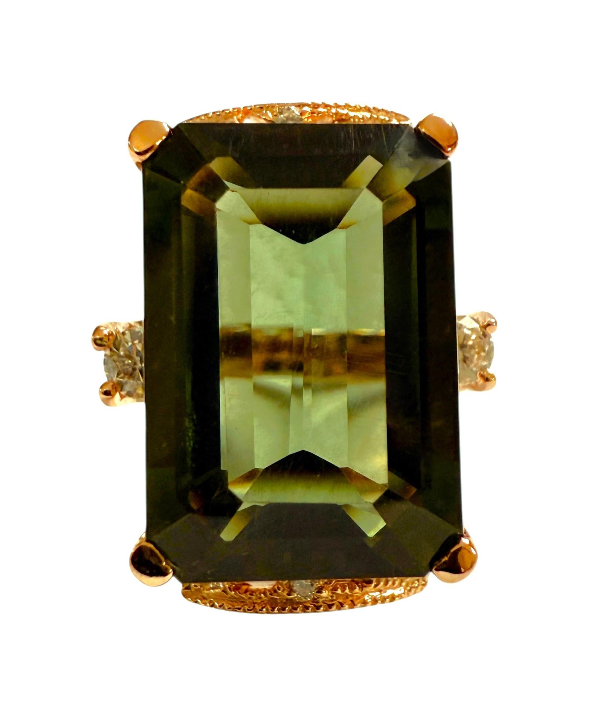 New 22.10 Carat Green Tourmaline & Diamond Cut Sapphire R Gold PL Sterling Ring For Sale 4