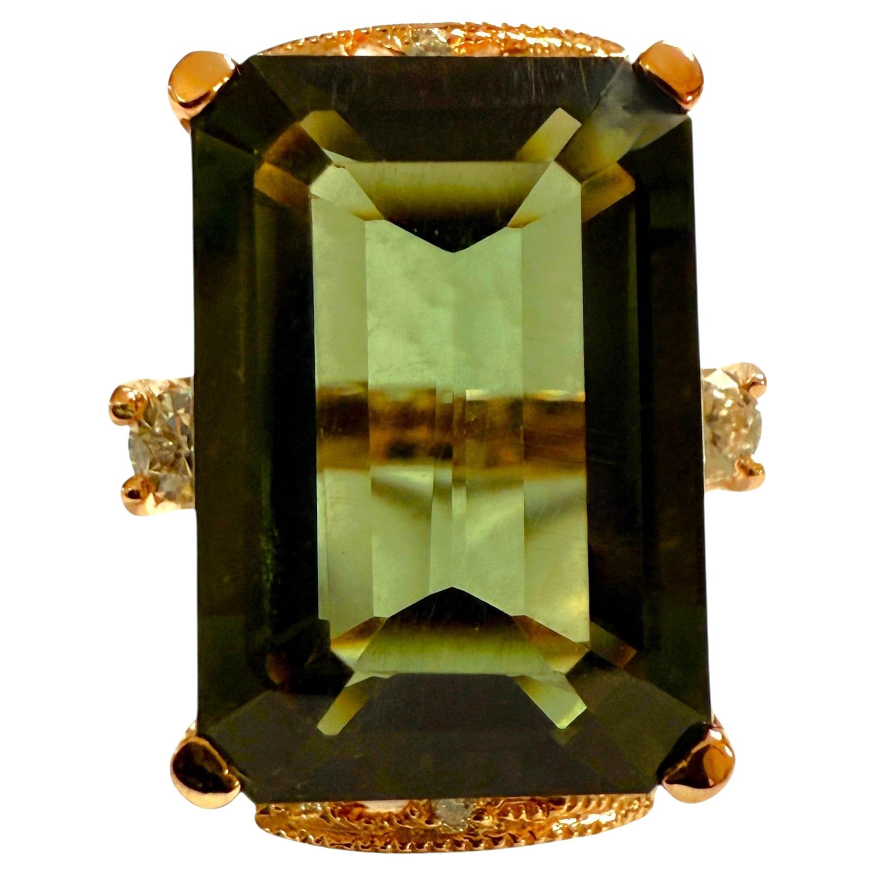 New 22.10 Carat Green Tourmaline & Diamond Cut Sapphire R Gold PL Sterling Ring For Sale
